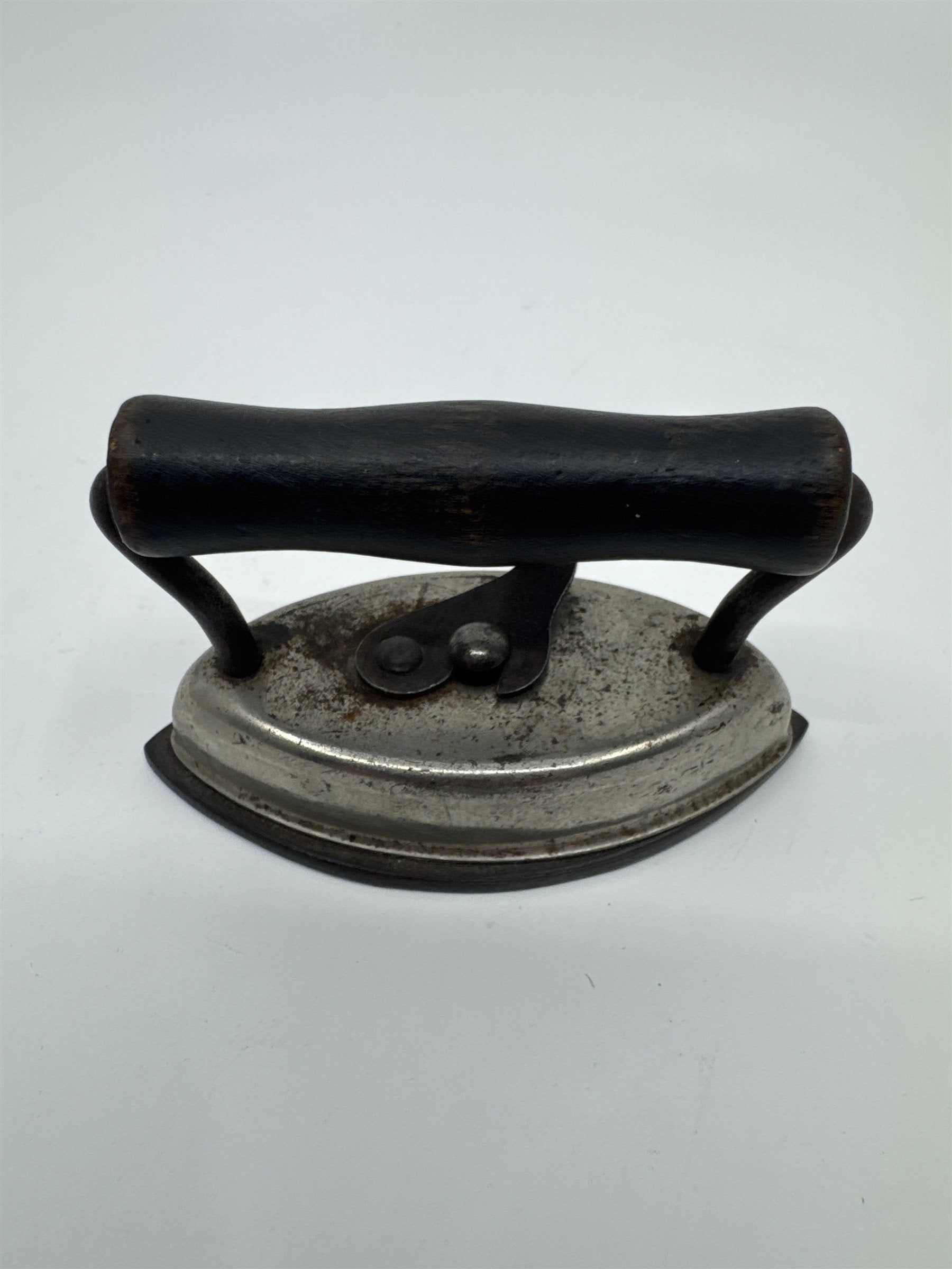 Vintage Miniature Dover Dolly Iron Made In the U.S.A Cast Iron W/ Wooden Handle