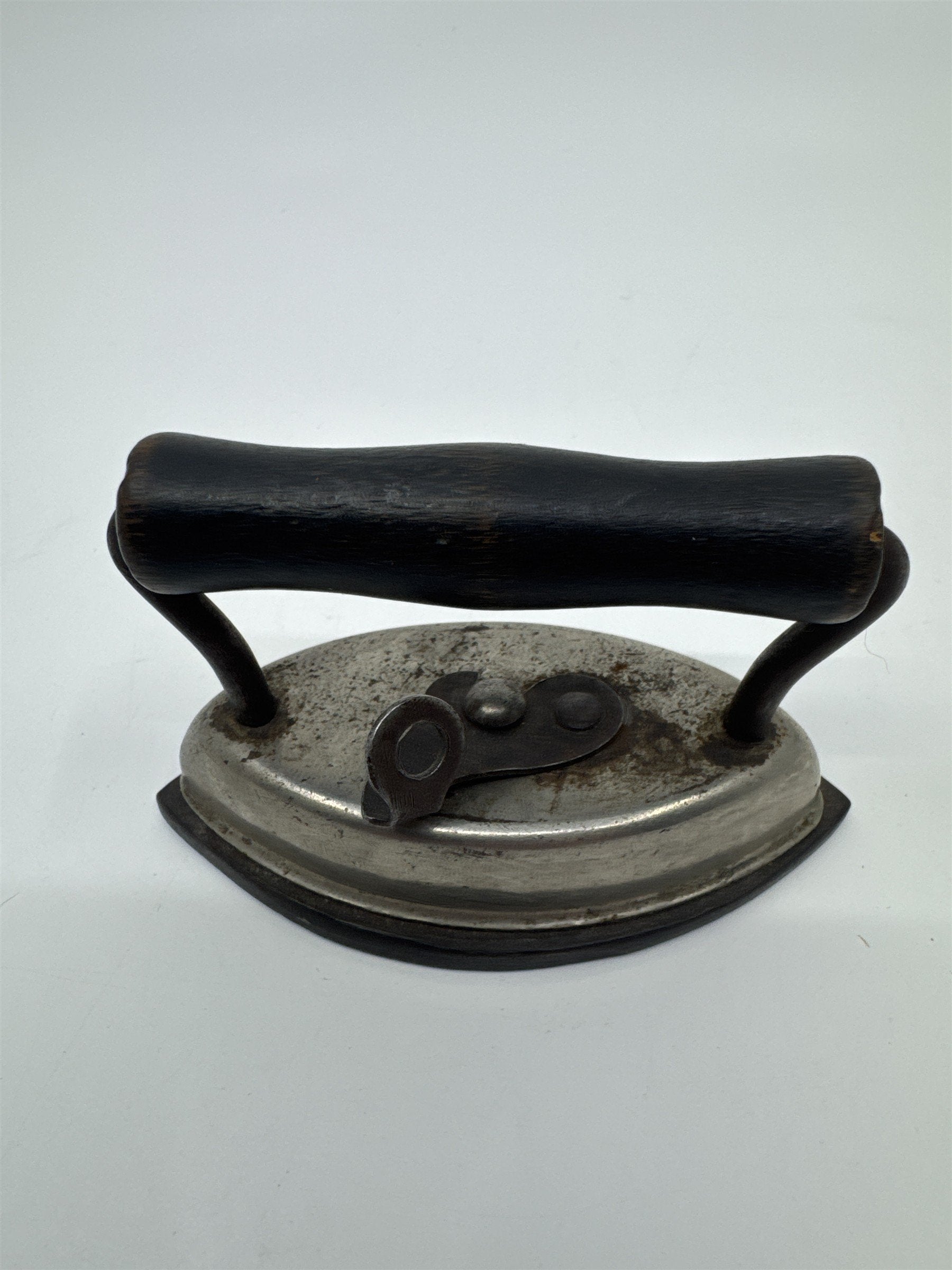 Vintage Miniature Dover Dolly Iron Made In the U.S.A Cast Iron W/ Wooden Handle