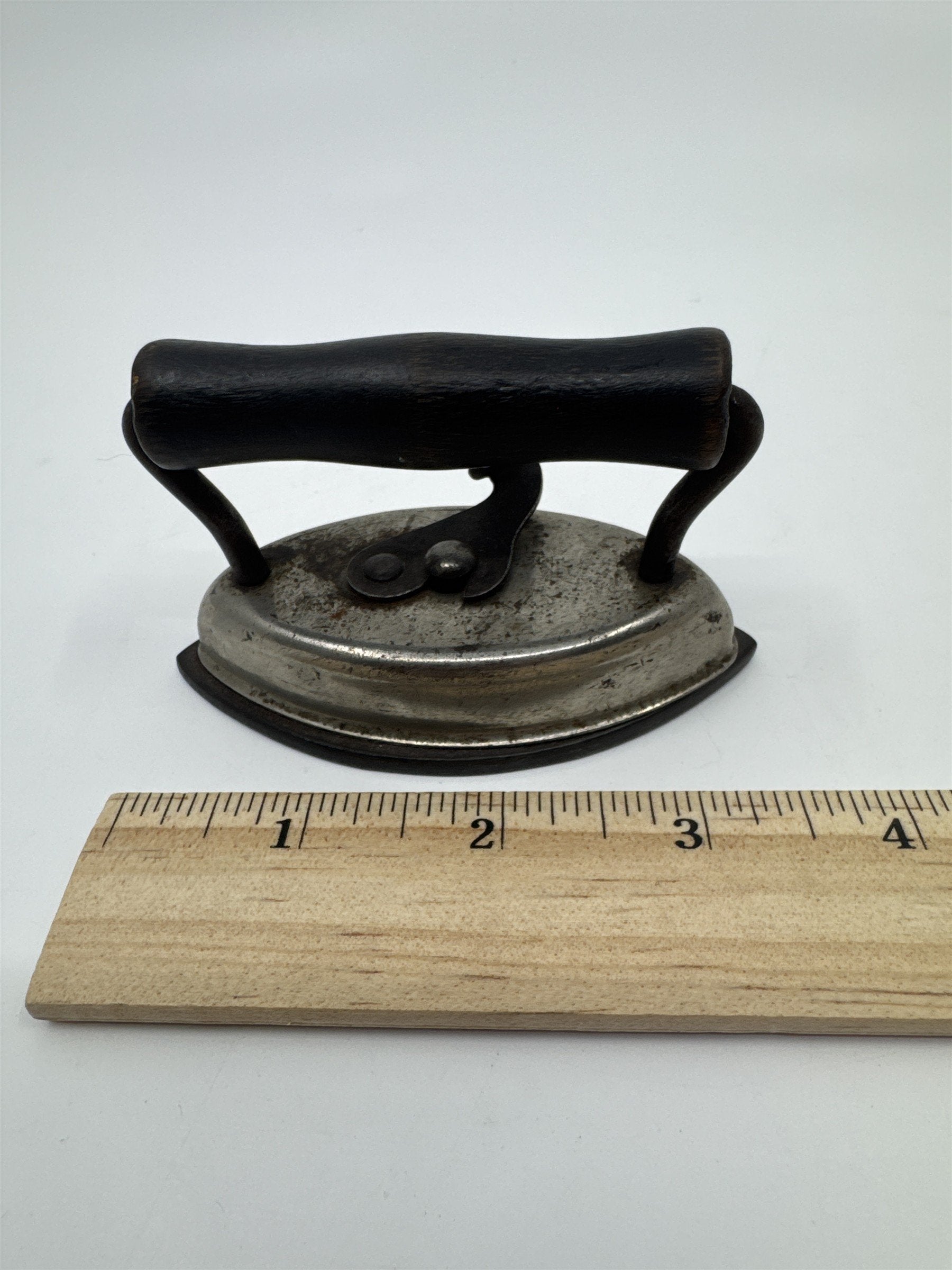 Vintage Miniature Dover Dolly Iron Made In the U.S.A Cast Iron W/ Wooden Handle