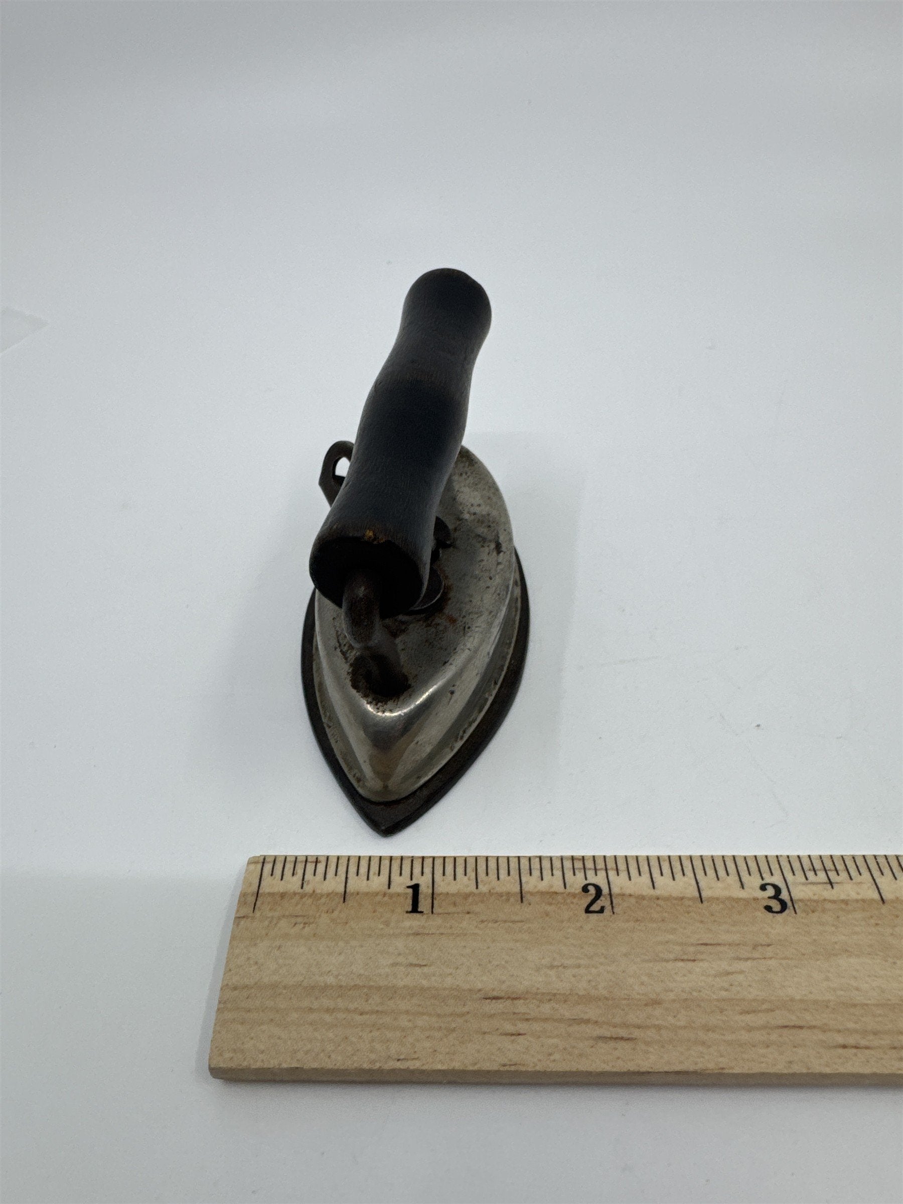 Vintage Miniature Dover Dolly Iron Made In the U.S.A Cast Iron W/ Wooden Handle