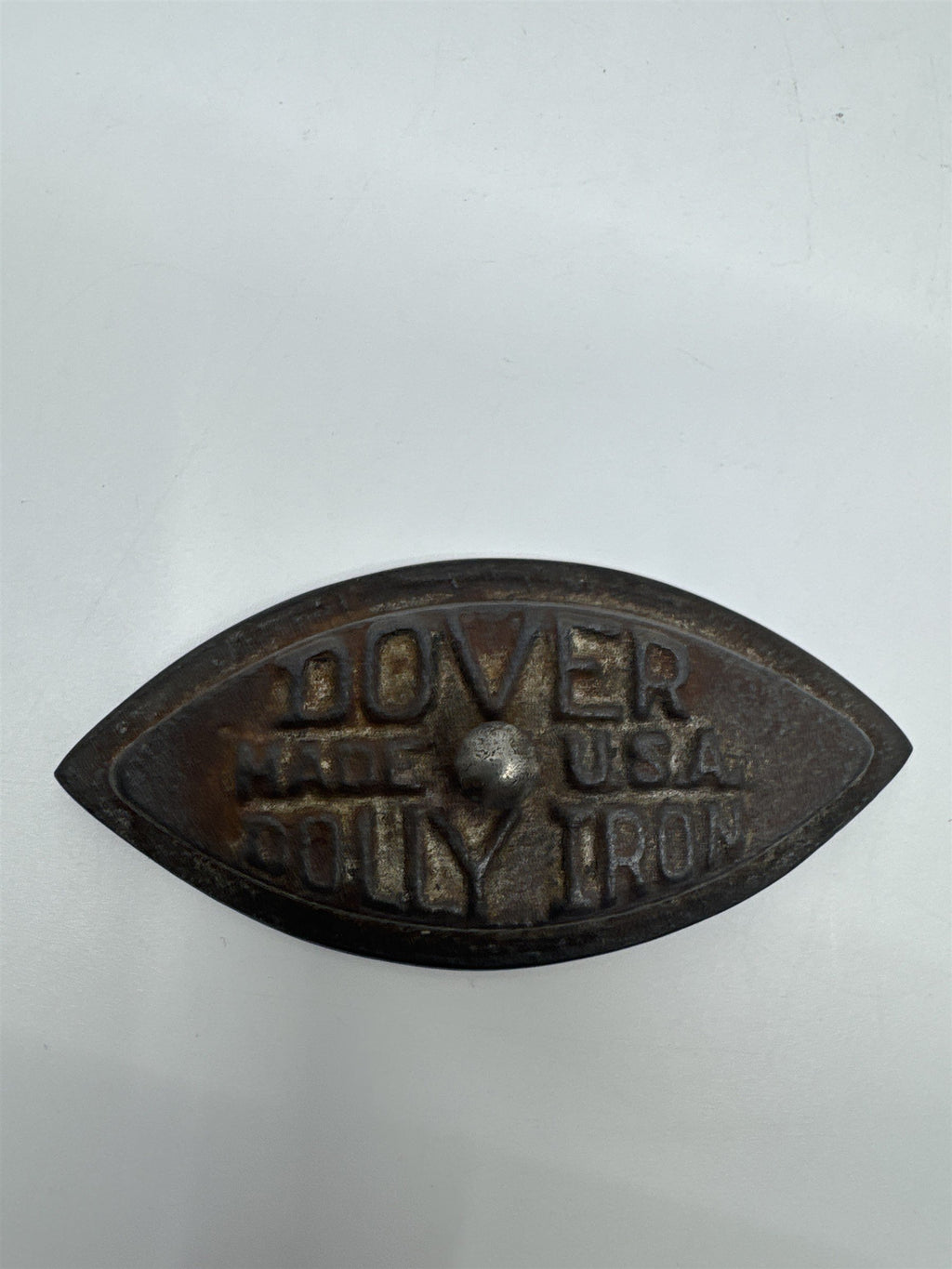Vintage Miniature Dover Dolly Iron Made In the U.S.A Cast Iron W/ Wooden Handle