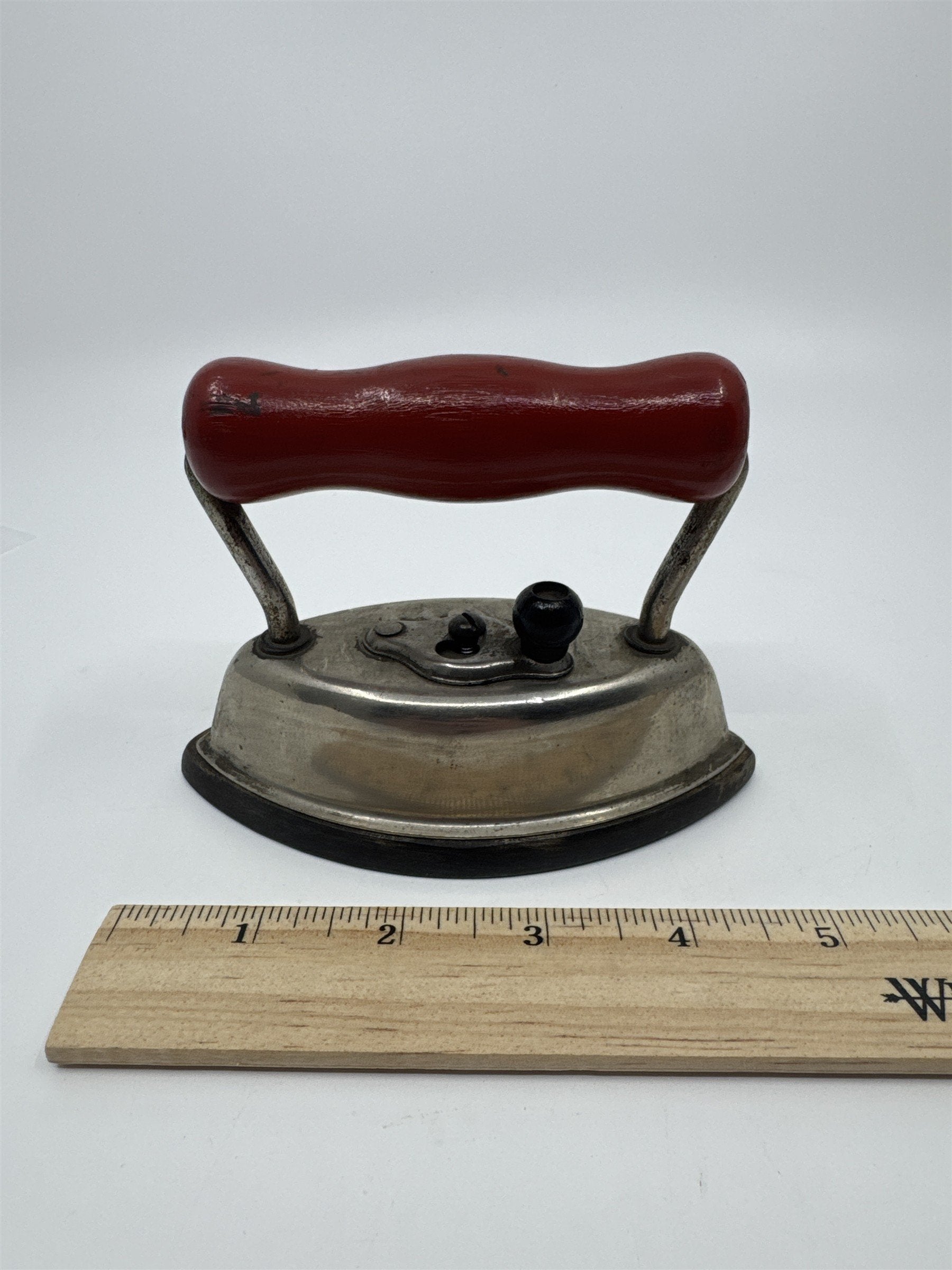Vintage Miniature Dover Dolly Iron Made In the U.S.A Cast Iron W/ Wooden Handle