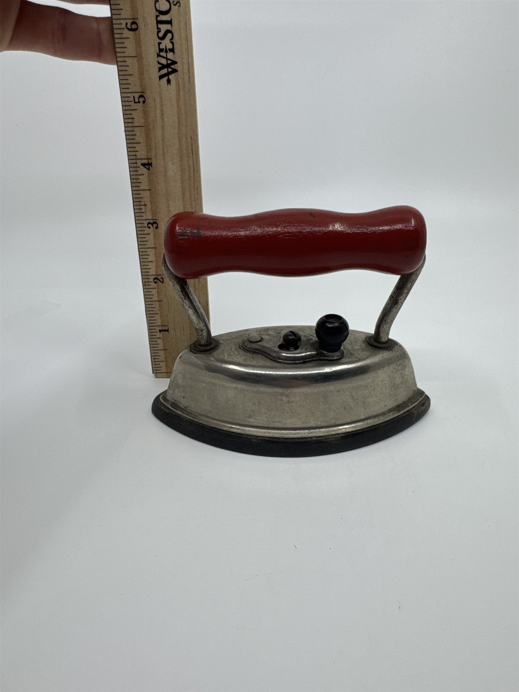 Vintage Miniature Dover Dolly Iron Made In the U.S.A Cast Iron W/ Wooden Handle