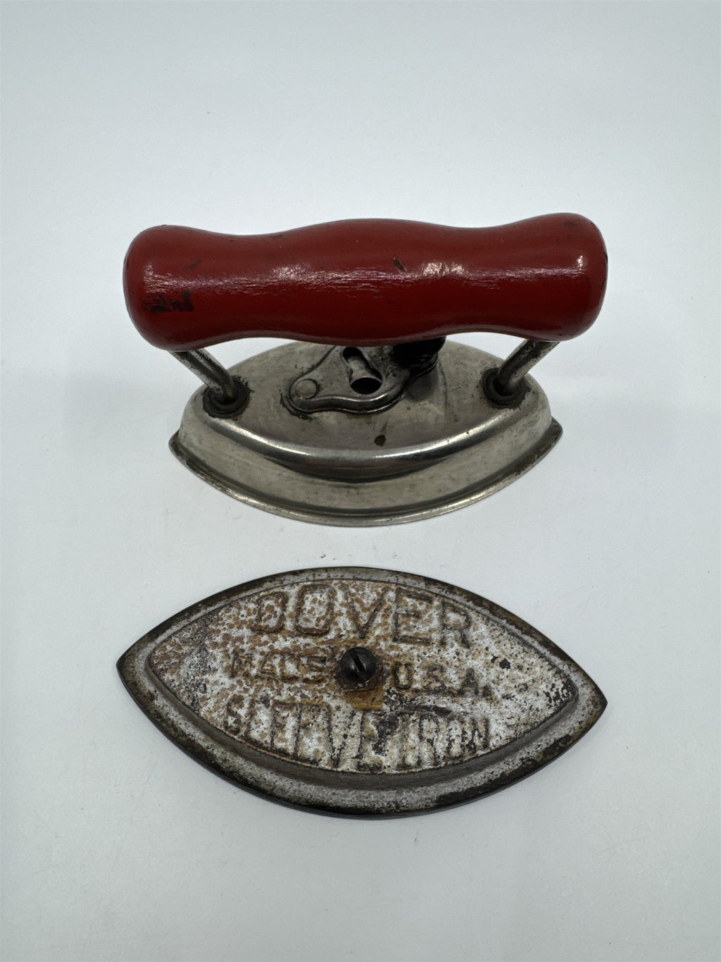 Vintage Miniature Dover Dolly Iron Made In the U.S.A Cast Iron W/ Wooden Handle
