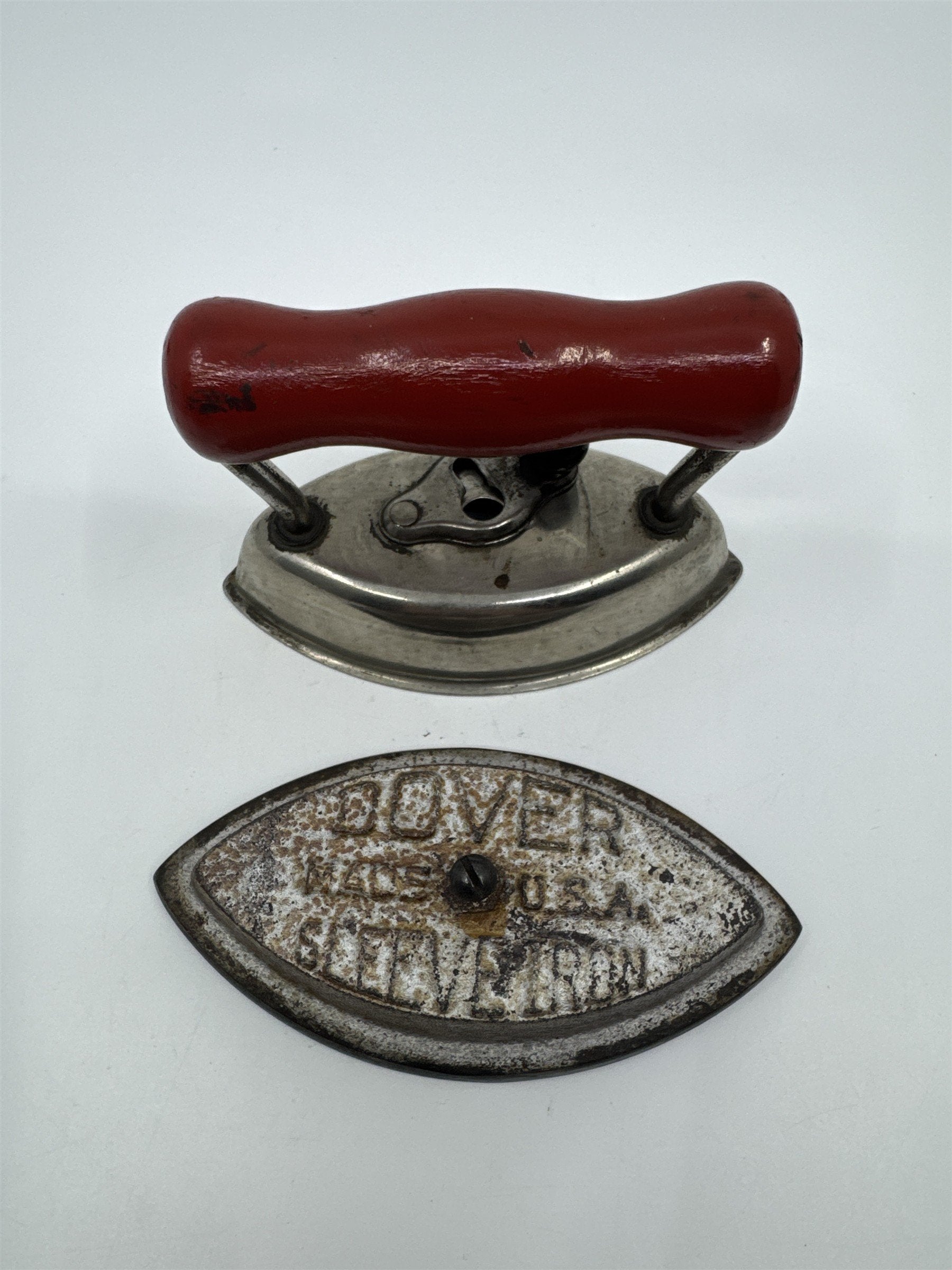 Vintage Miniature Dover Dolly Iron Made In the U.S.A Cast Iron W/ Wooden Handle