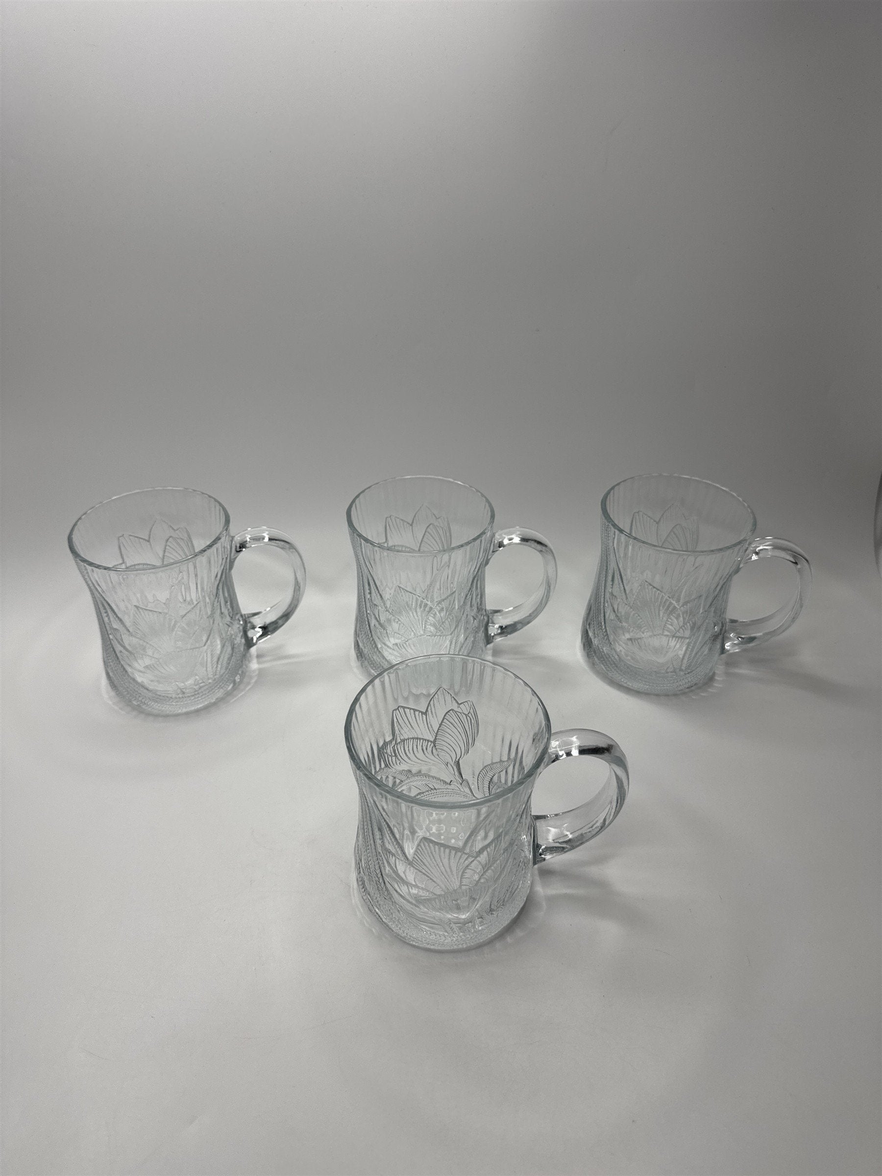 Vintage Set of 4 Arcoroc Canterbury Crocus Glass Coffee Mugs France