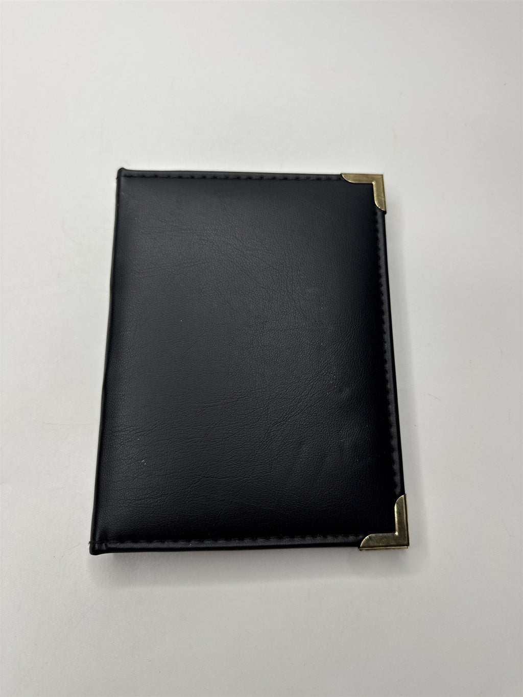 Vintage Black Leatherette 4x6 Photo Holder Book Gold Embellishments Edges Stitch