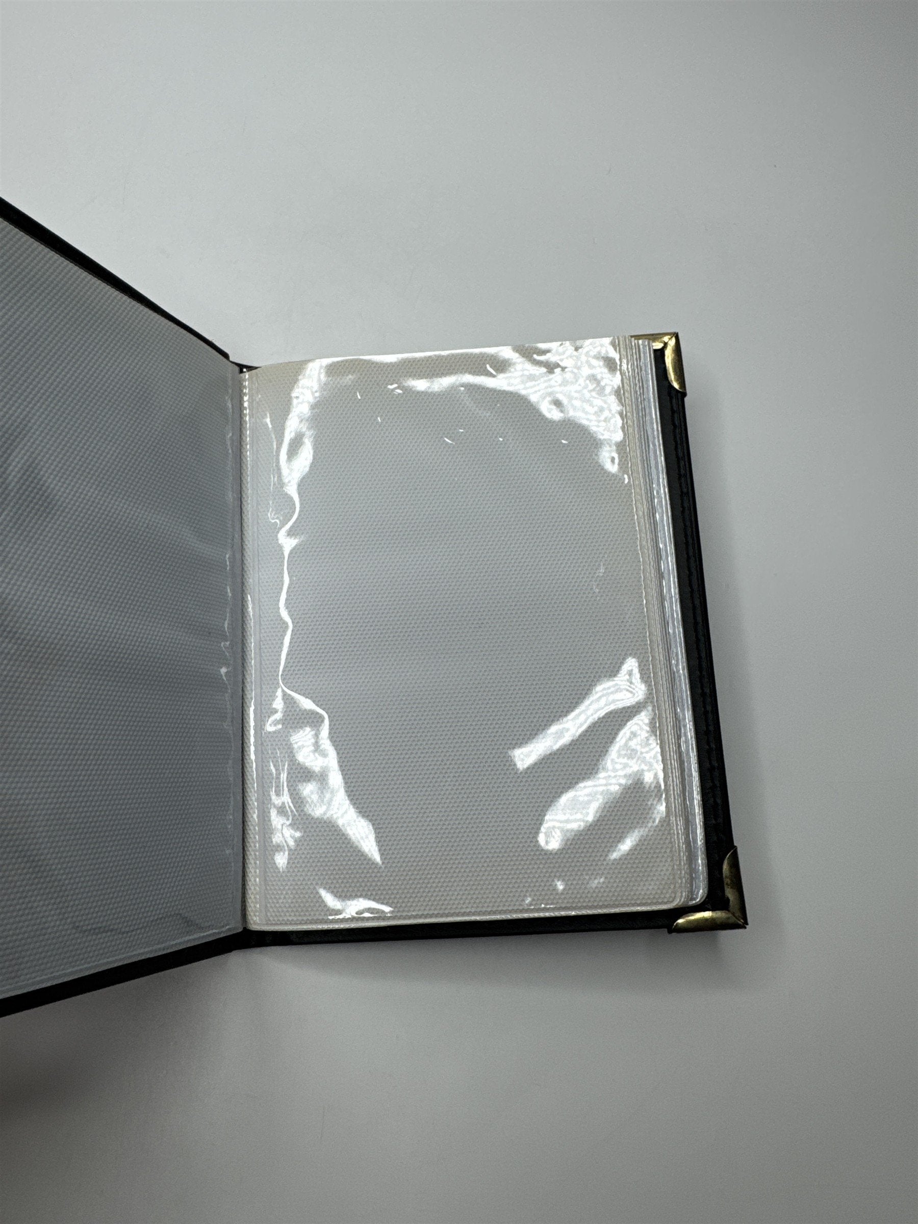 Vintage Black Leatherette 4x6 Photo Holder Book Gold Embellishments Edges Stitch