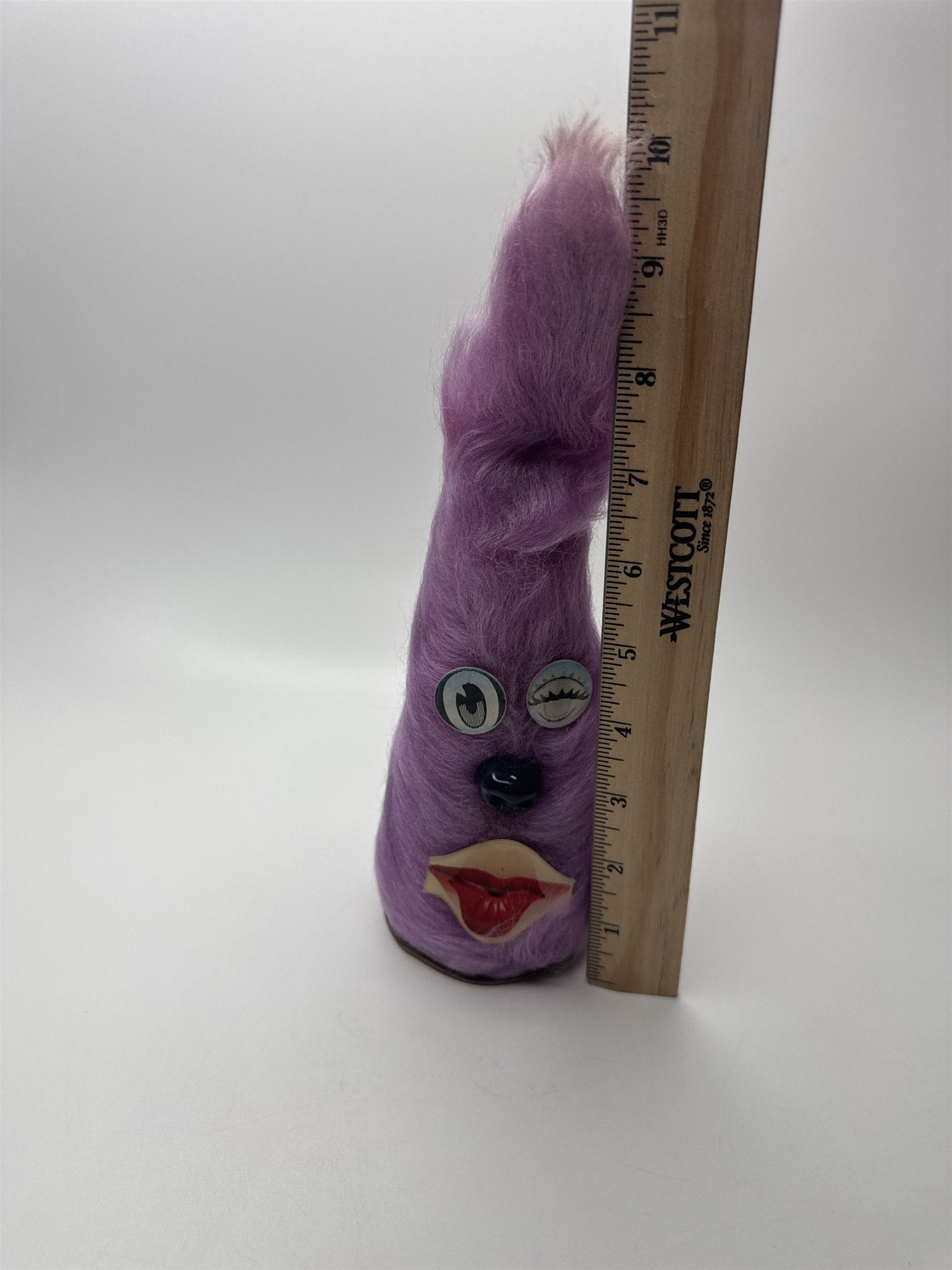 Vintage 1950s Purple Puppet Flashy Eyes and Lips Fuzzy Toy Made in USA RARE TOY