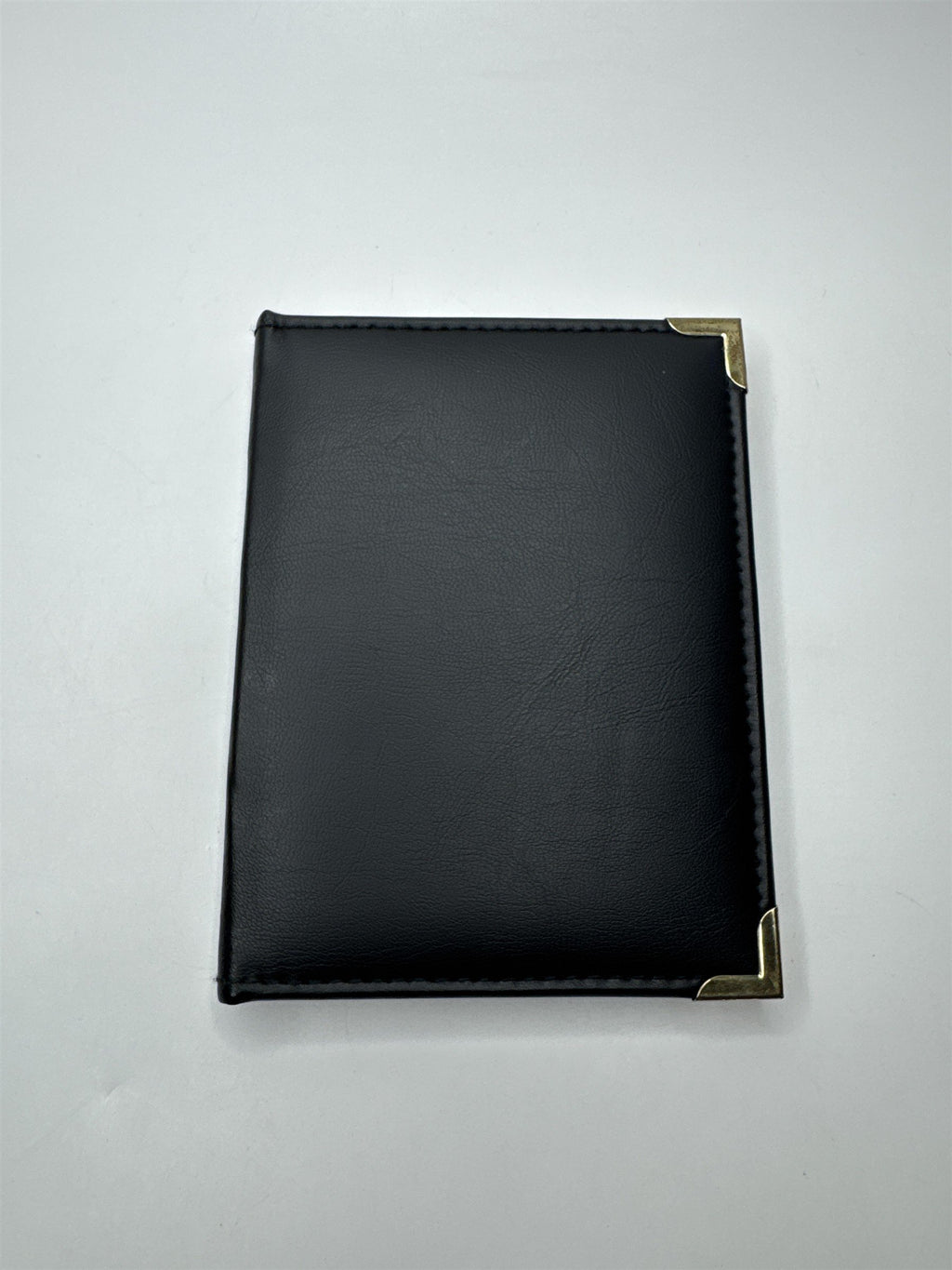 Vintage Black Leatherette 4x6 Photo Holder Book Gold Embellishments Edges Stitch