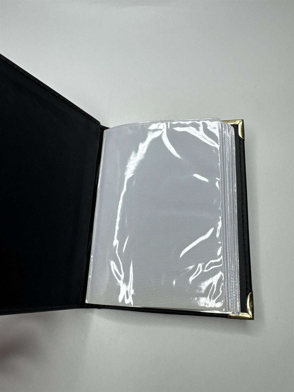 Vintage Black Leatherette 4x6 Photo Holder Book Gold Embellishments Edges Stitch