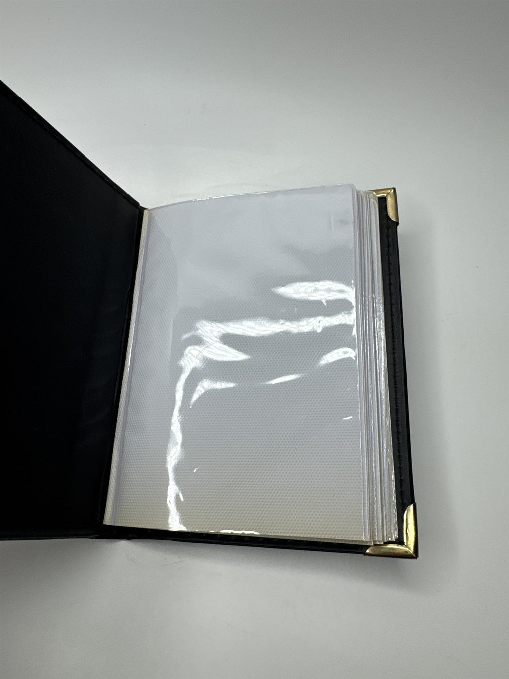Vintage Black Leatherette 4x6 Photo Holder Book Gold Embellishments Edges Stitch