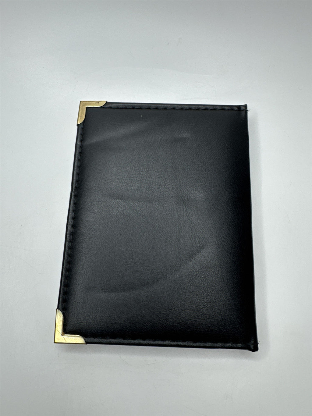 Vintage Black Leatherette 4x6 Photo Holder Book Gold Embellishments Edges Stitch