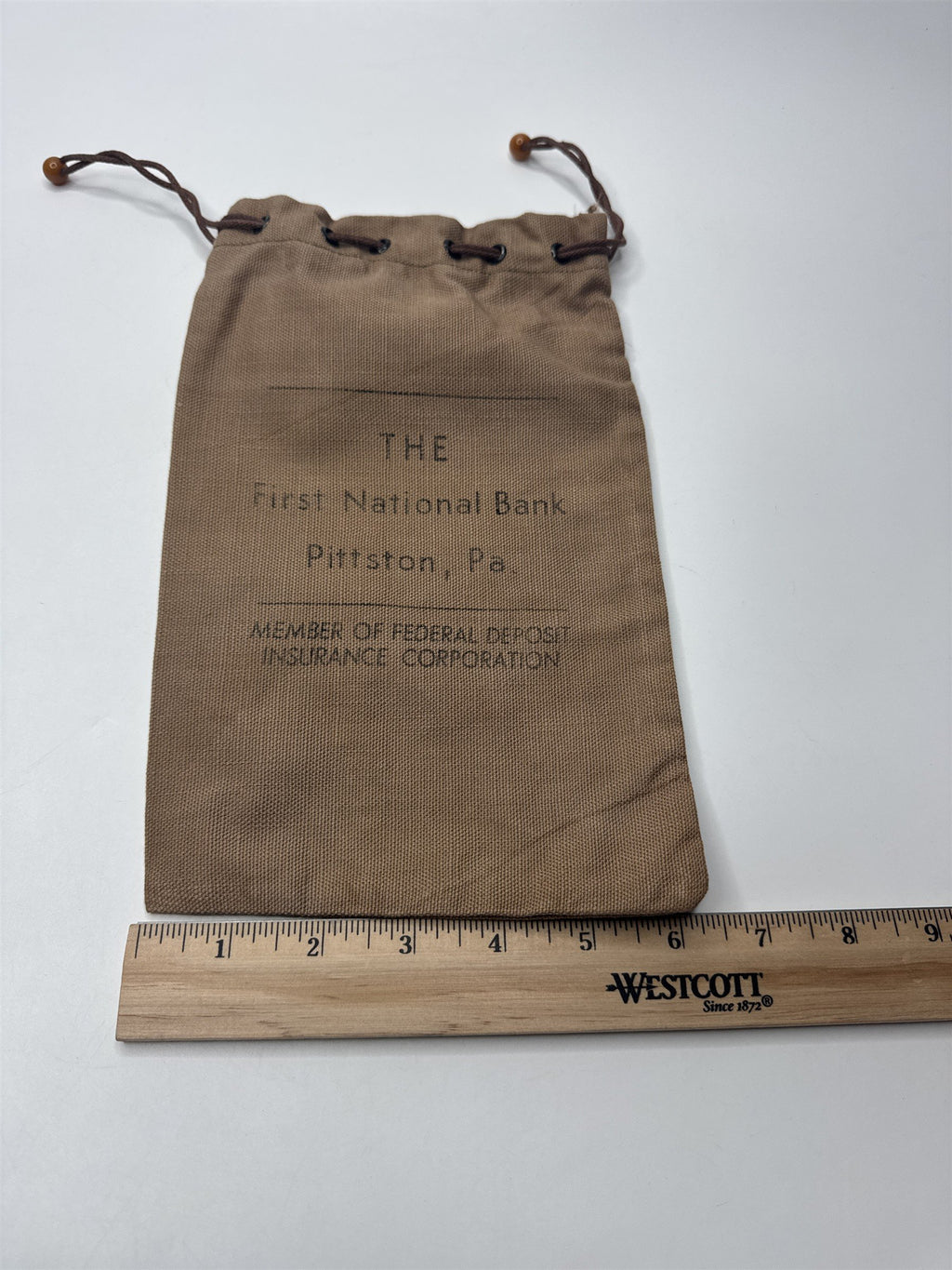 Vintage The First National Bank Pittston PA Pennsylvania Member FDIC Money Bag