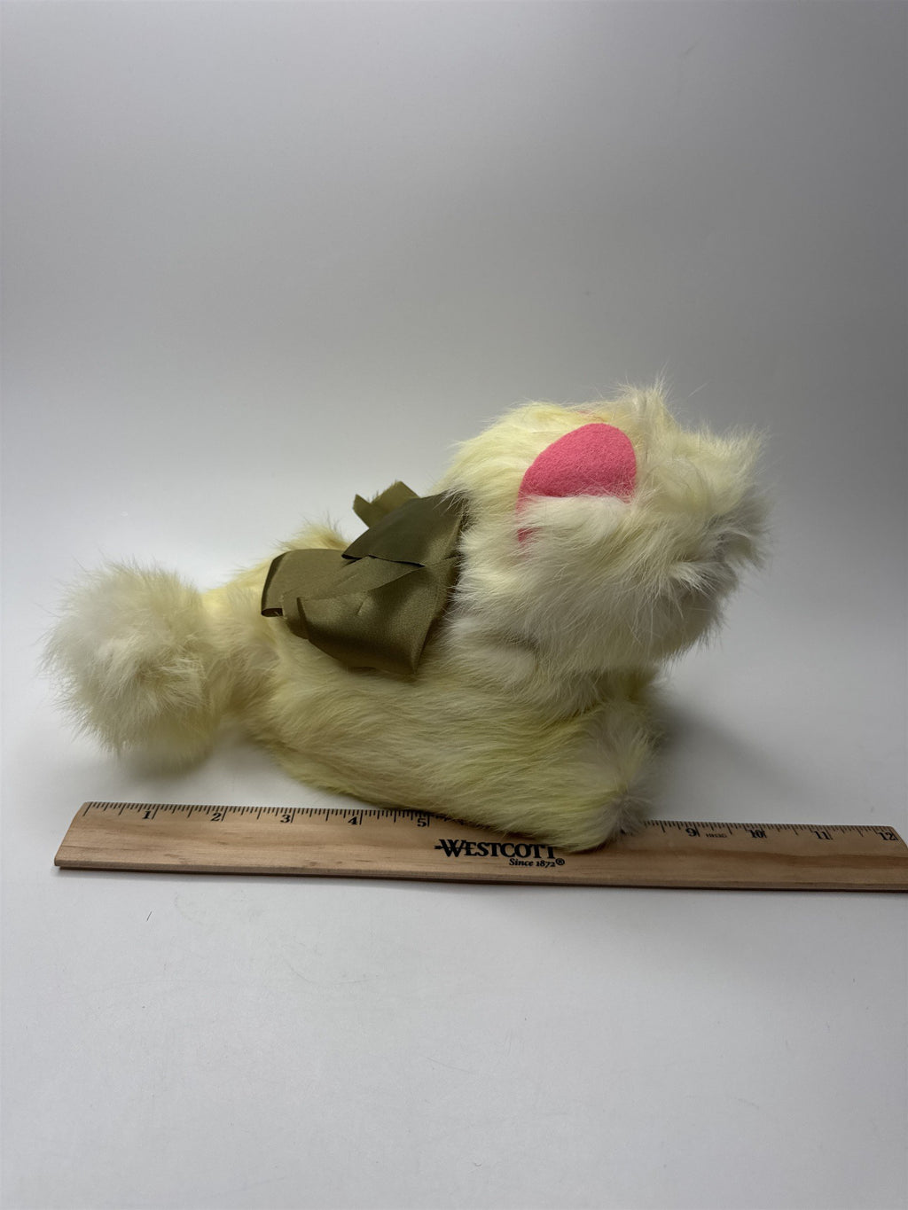 Vintage 1950s Jerry Elsner Cat Plush REAL RABBIT FUR Yellow Green Eyes Bow