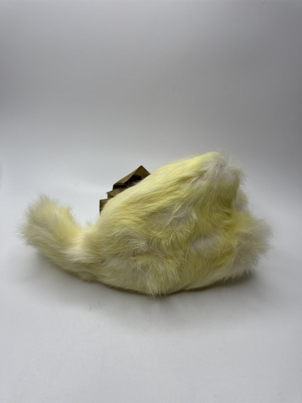 Vintage 1950s Jerry Elsner Cat Plush REAL RABBIT FUR Yellow Green Eyes Bow