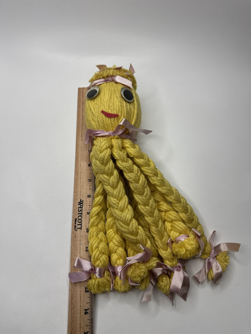 Vintage Handmade Pennsylvania Crochet Happy Yellow Octopus /w Crazy Eyes