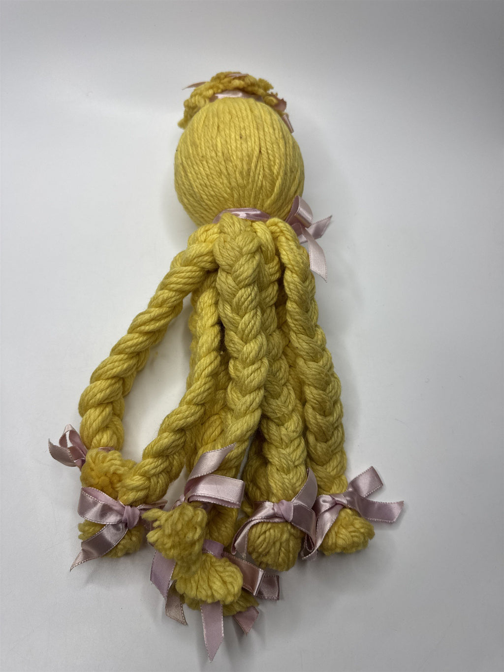 Vintage Handmade Pennsylvania Crochet Happy Yellow Octopus /w Crazy Eyes