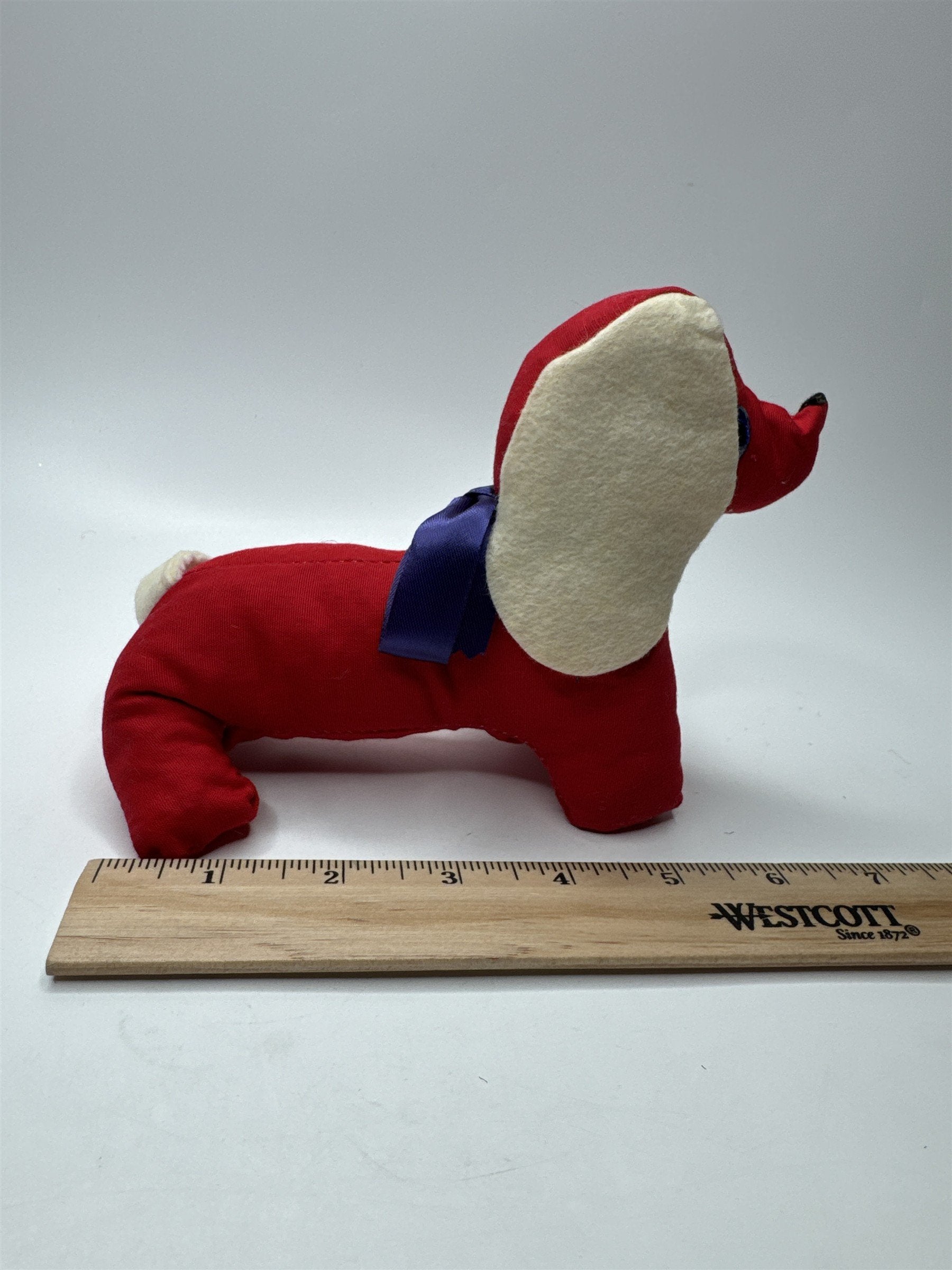 Vintage Red Wiener Dog With White Ears Plushie Made in Japan Plush Toy