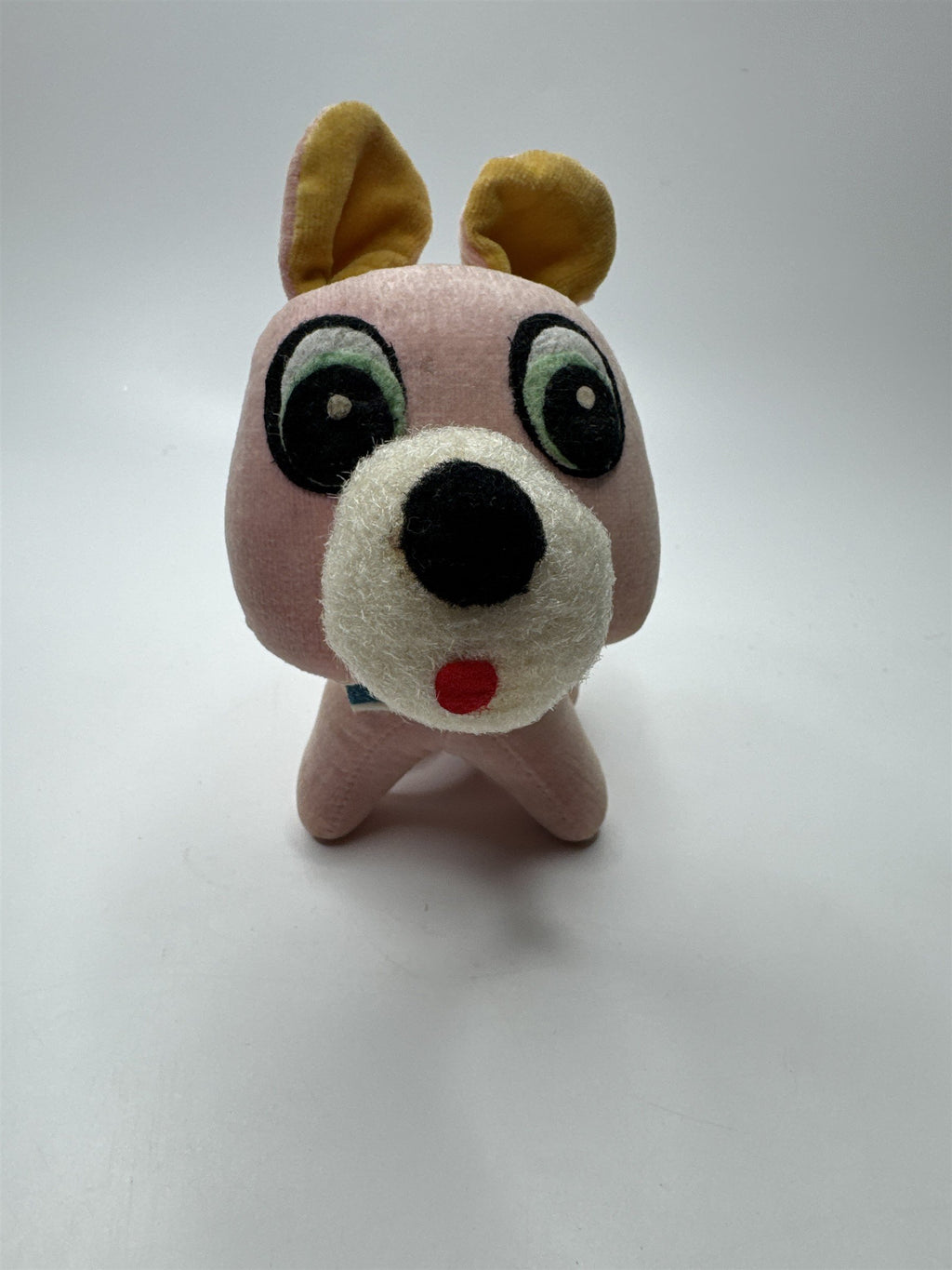 Vintage Japan Made Dog Stuffed Animal Plush Distressed Pink and Yellow Nostalgic