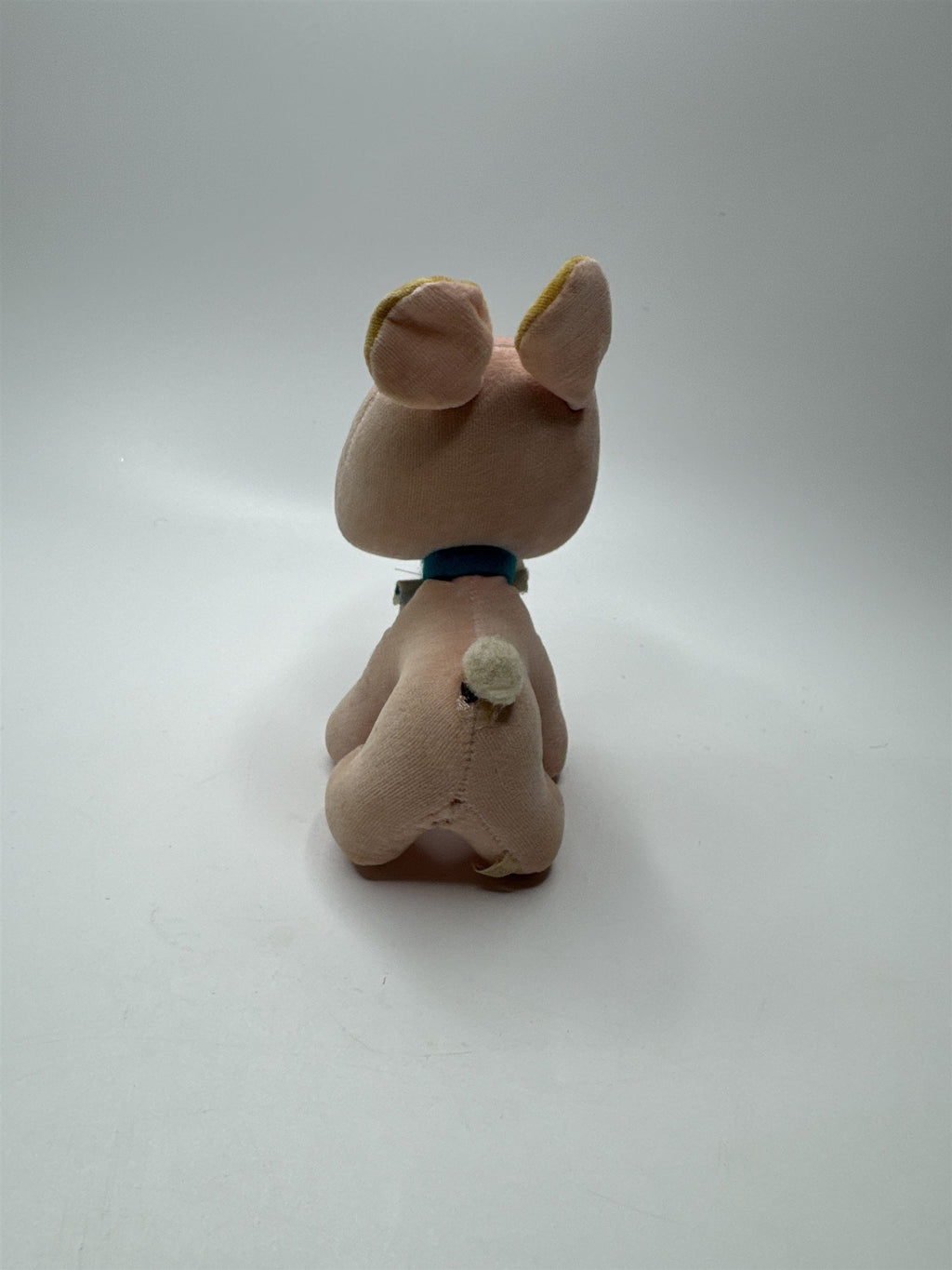 Vintage Japan Made Dog Stuffed Animal Plush Distressed Pink and Yellow Nostalgic
