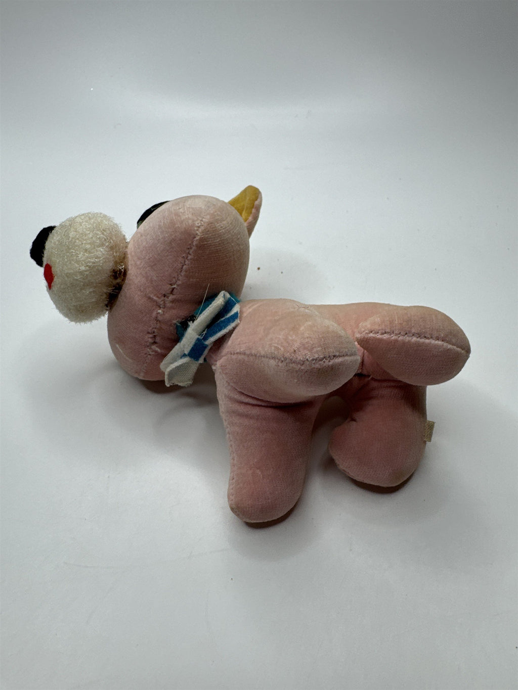 Vintage Japan Made Dog Stuffed Animal Plush Distressed Pink and Yellow Nostalgic