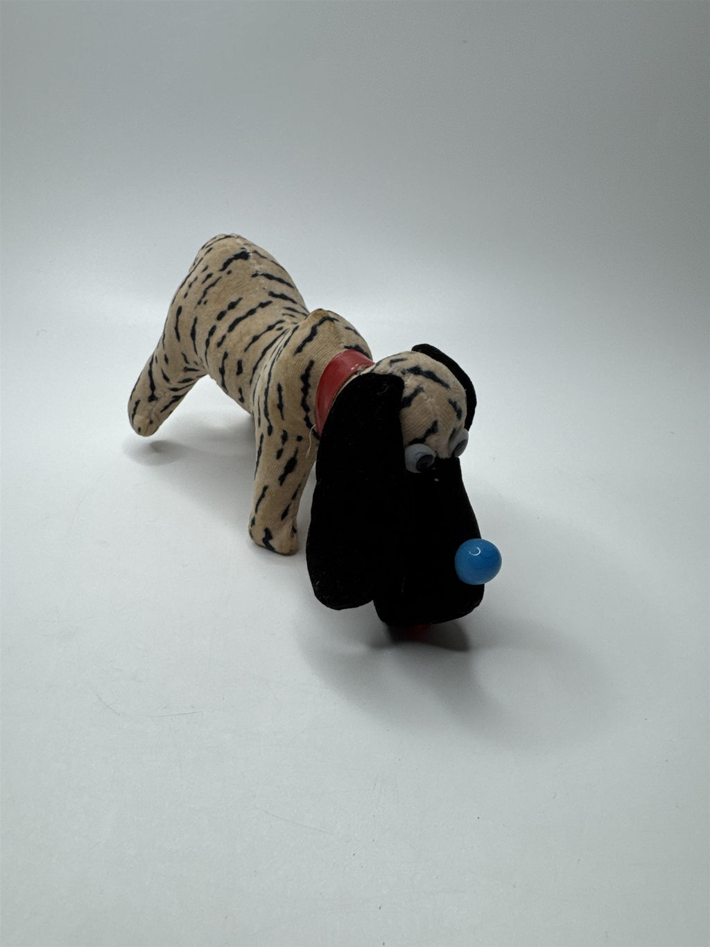 Vintage Japan Made Black and White Striped Dog with Blue Nose and Black Ears