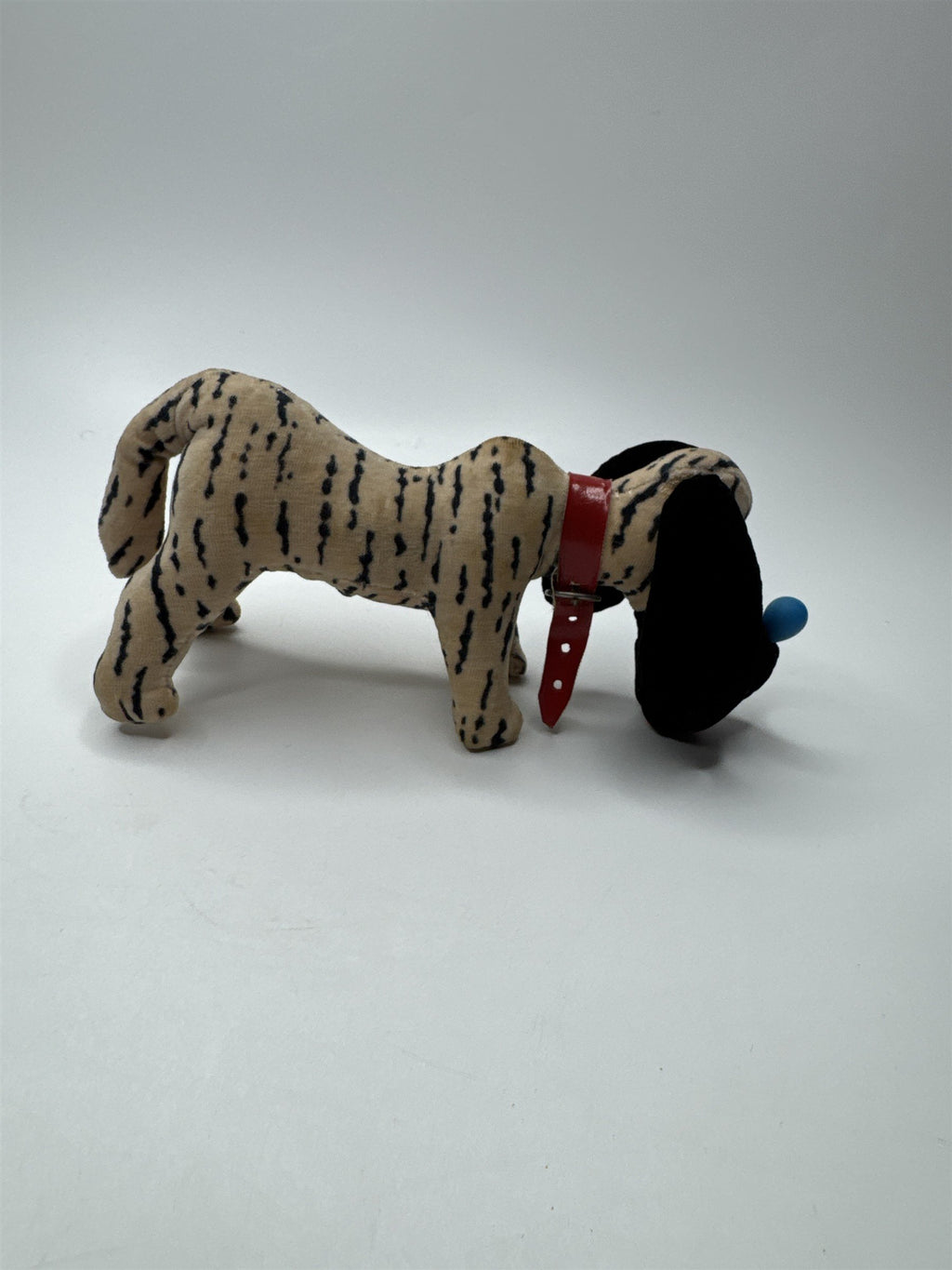 Vintage Japan Made Black and White Striped Dog with Blue Nose and Black Ears