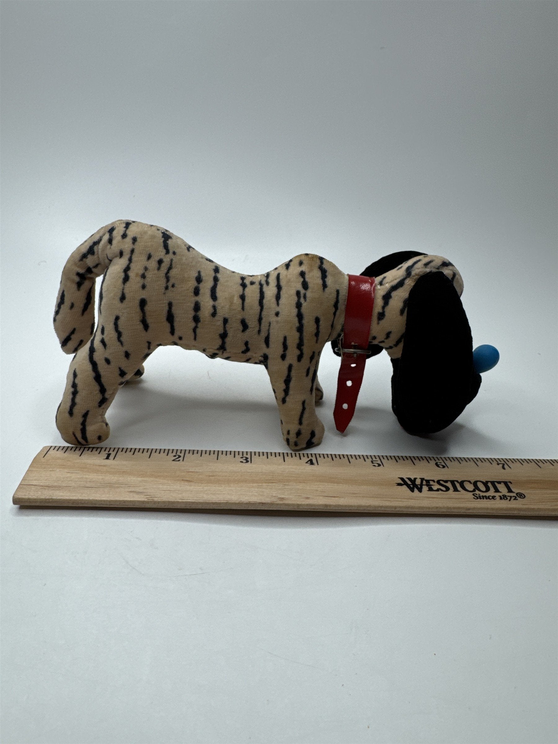 Vintage Japan Made Black and White Striped Dog with Blue Nose and Black Ears