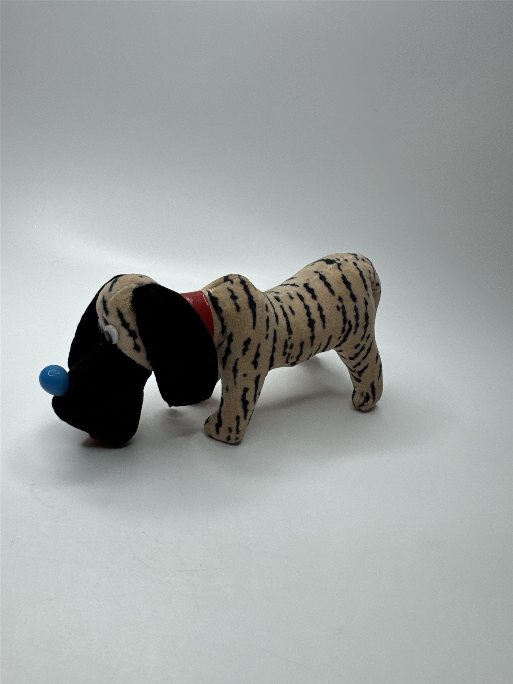 Vintage Japan Made Black and White Striped Dog with Blue Nose and Black Ears