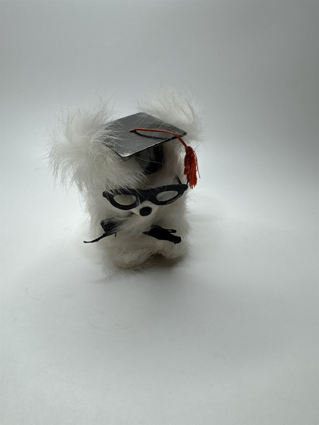 VINTAGE Graduation Dog Plush Toy Japan Rabbit Fur Stuffed Animal Cap Glasses