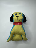 Vintage Japan Made Dog Stuffed Animal Plush Distressed Blue and Yellow Nostalgic