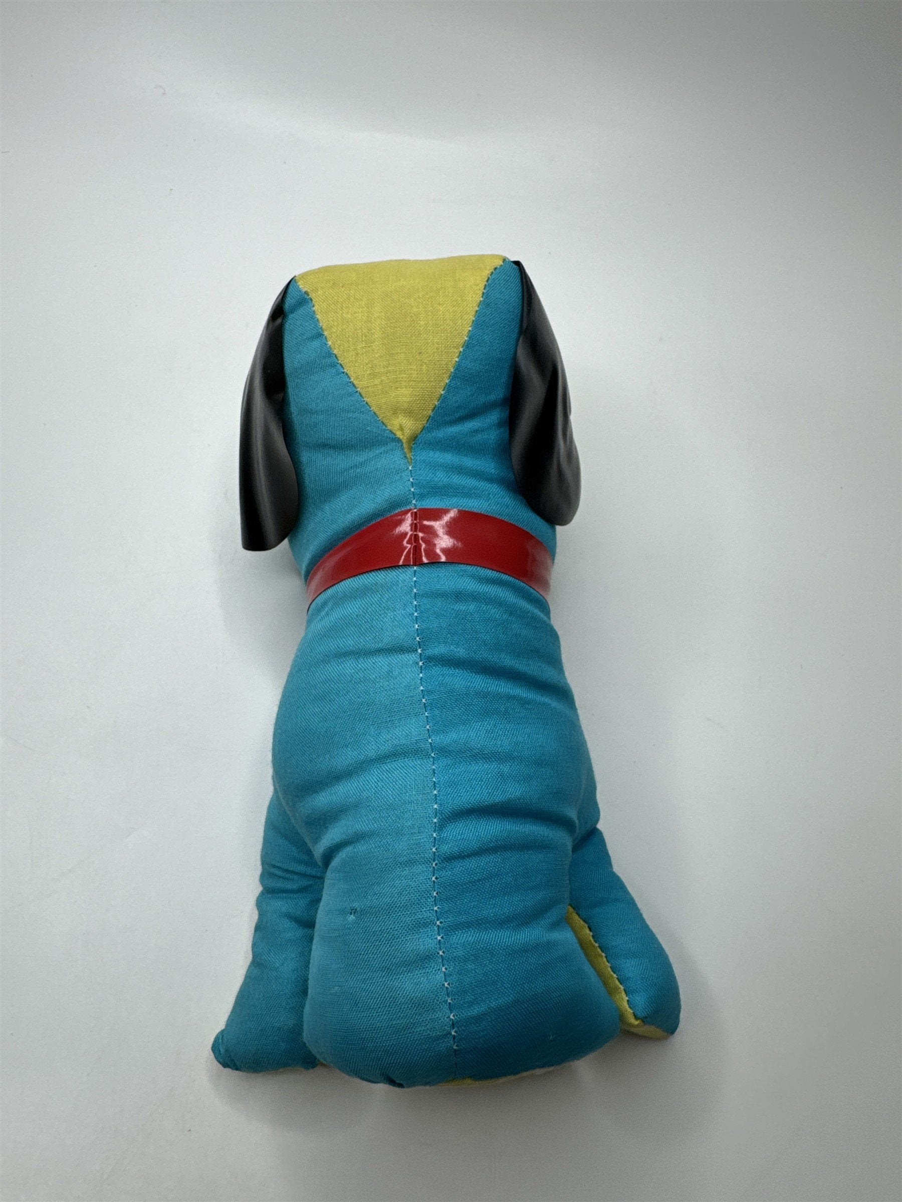 Vintage Japan Made Dog Stuffed Animal Plush Distressed Blue and Yellow Nostalgic