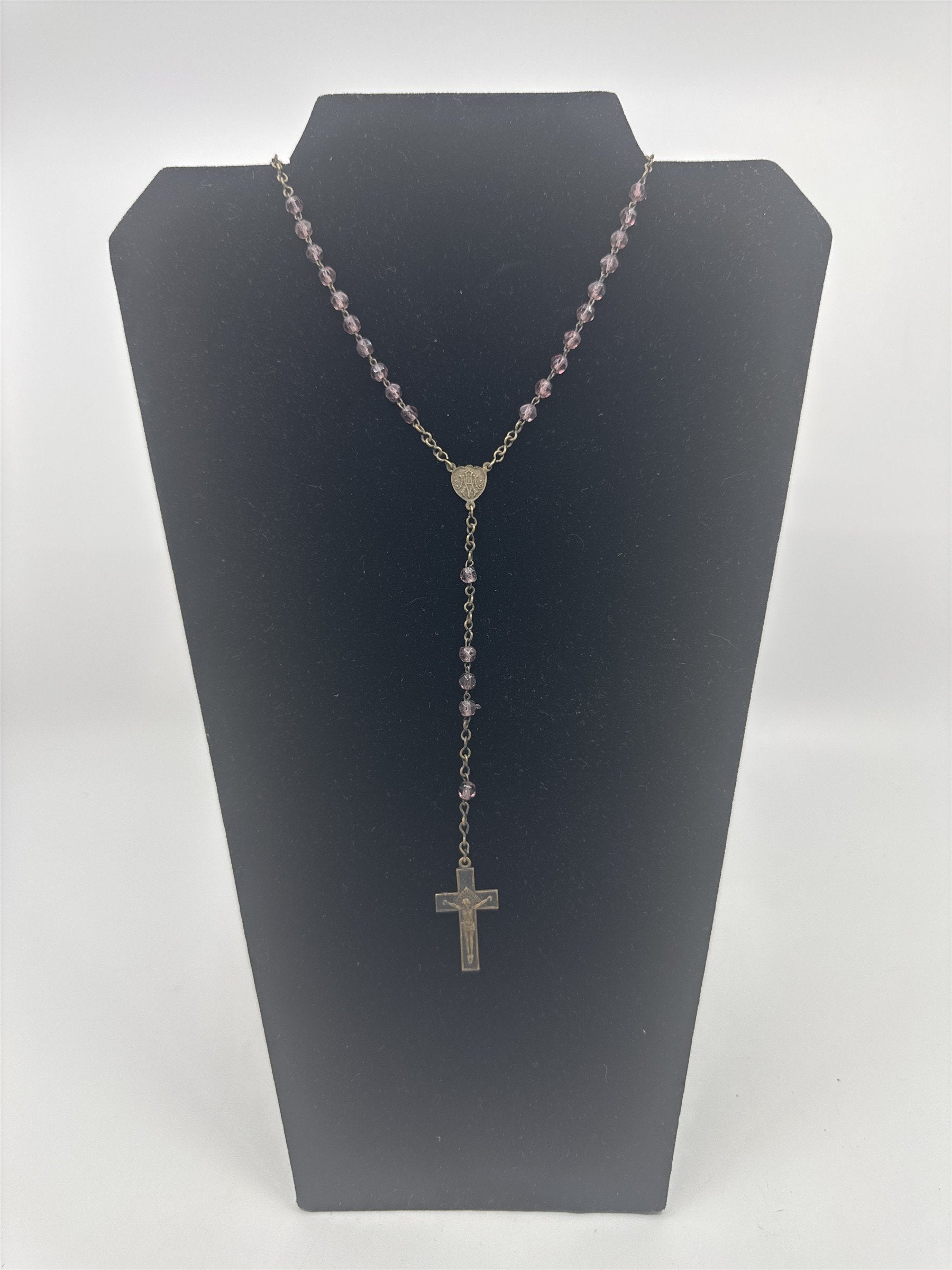Vintage Purple Beaded Rosary and Cross Catholic Rosary Czechoslovakia
