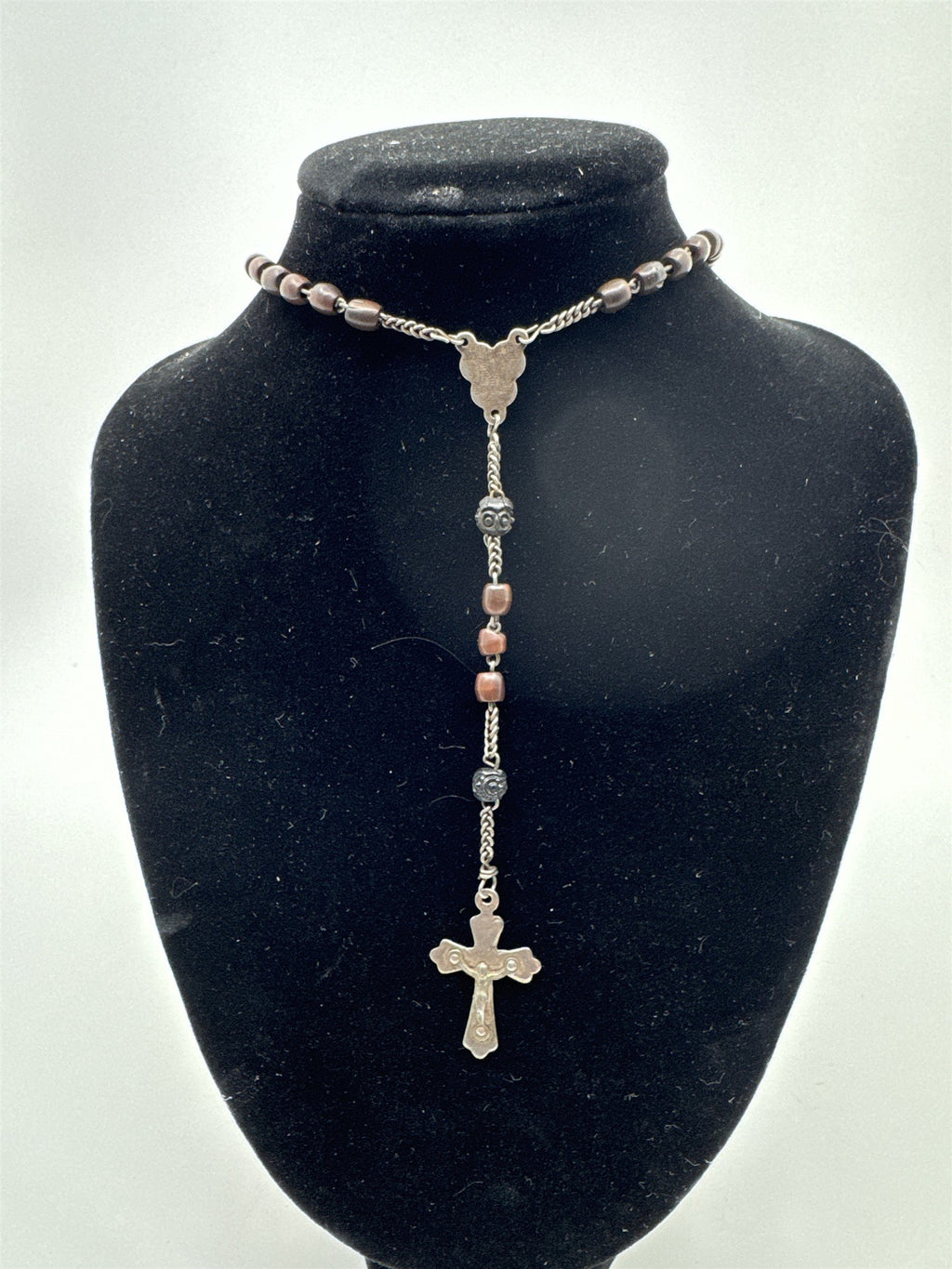 Vintage Brown Beaded Rosary and Cross Catholic Rosary Religious Cross Necklace