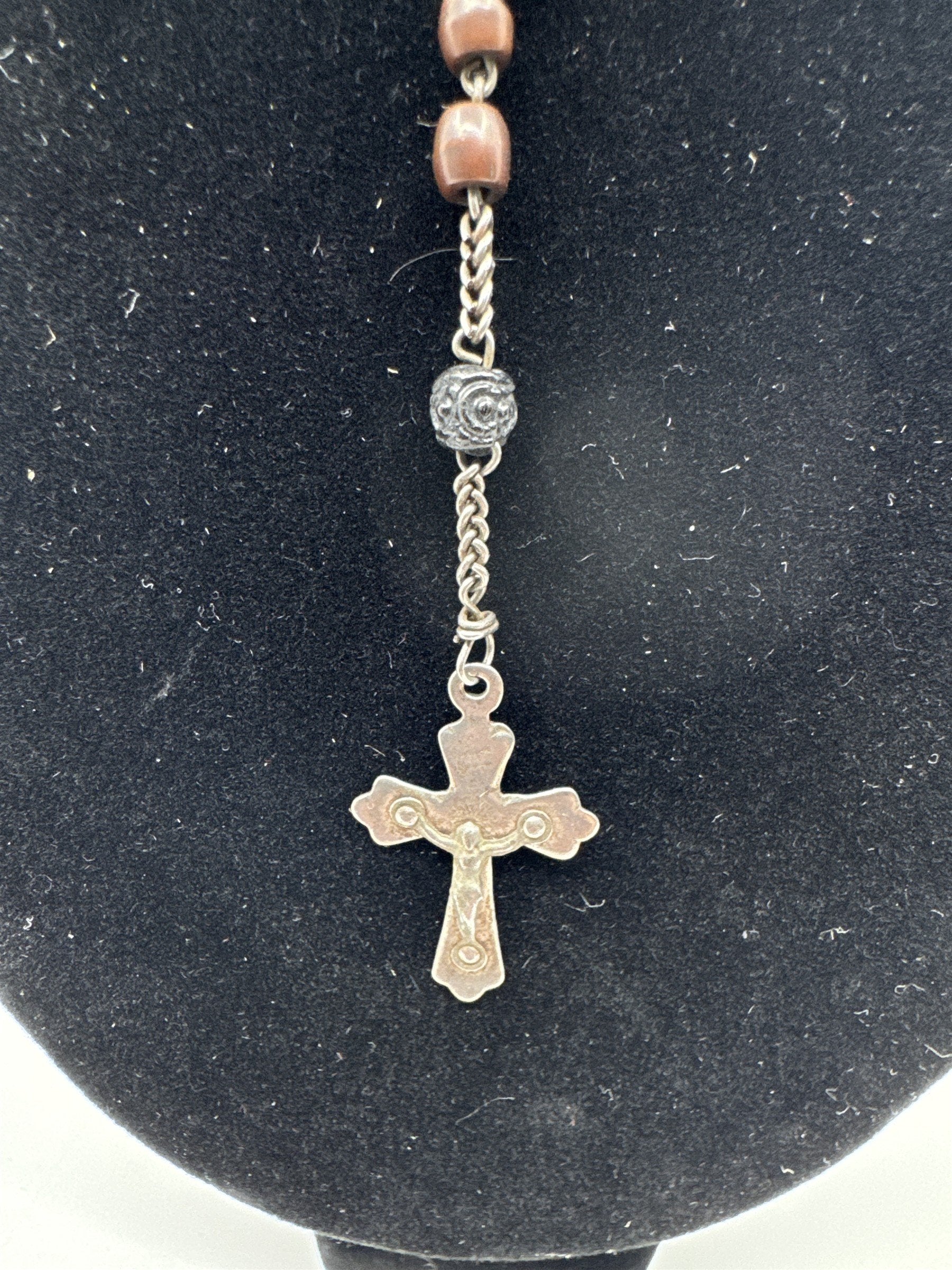 Vintage Brown Beaded Rosary and Cross Catholic Rosary Religious Cross Necklace