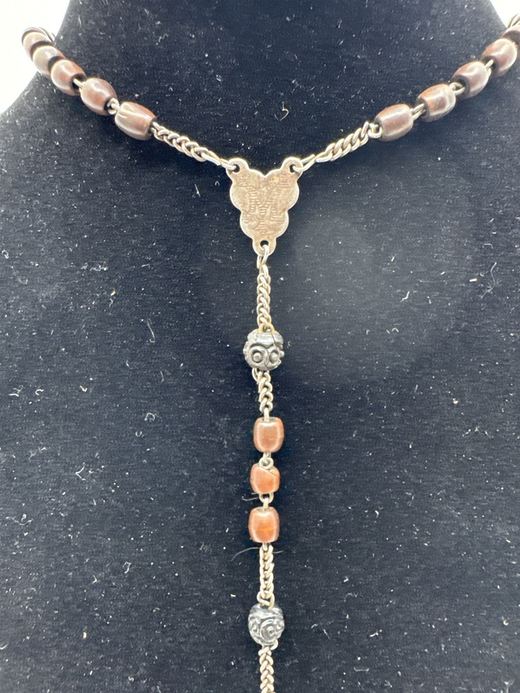 Vintage Brown Beaded Rosary and Cross Catholic Rosary Religious Cross Necklace