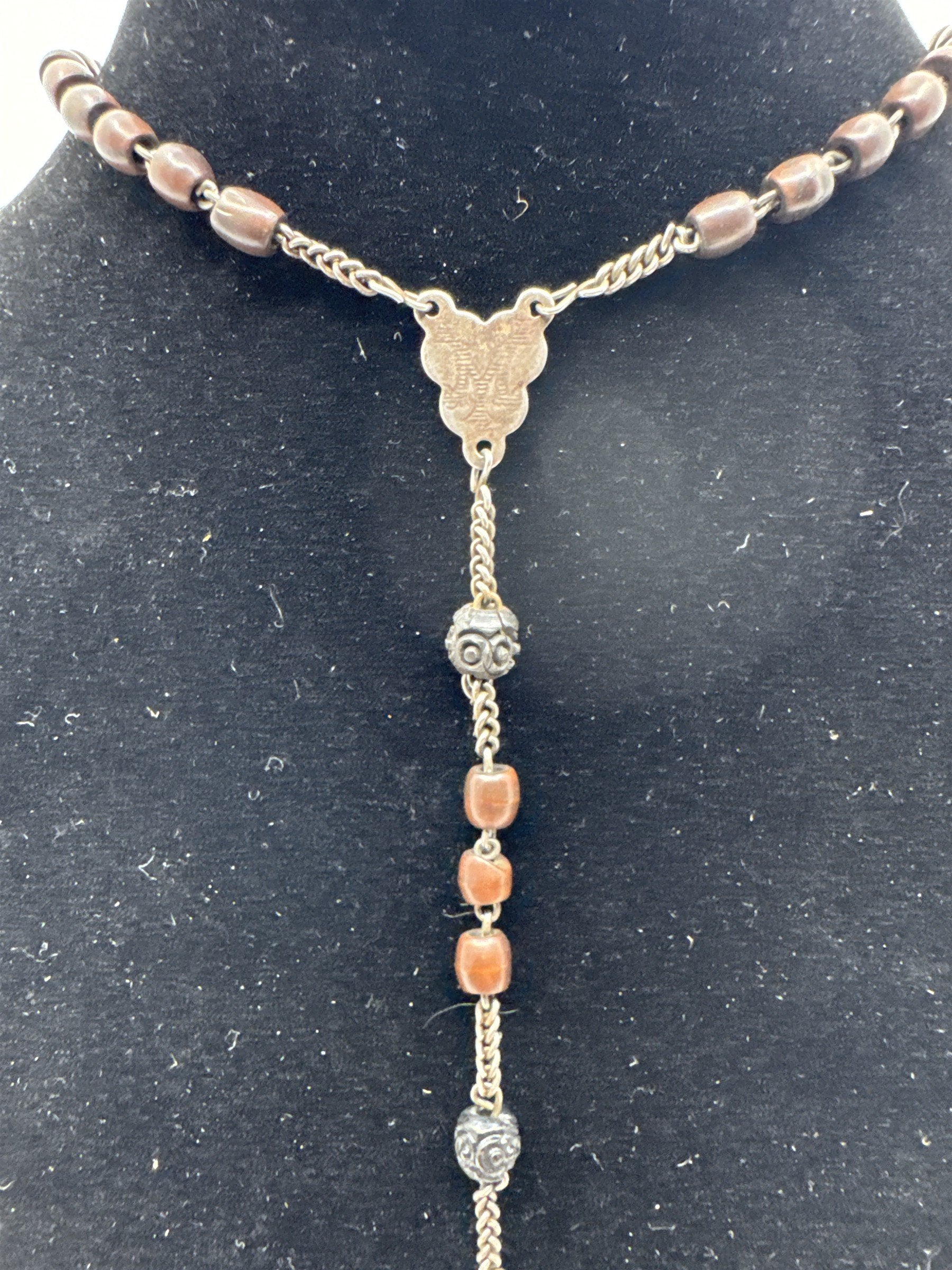 Vintage Brown Beaded Rosary and Cross Catholic Rosary Religious Cross Necklace
