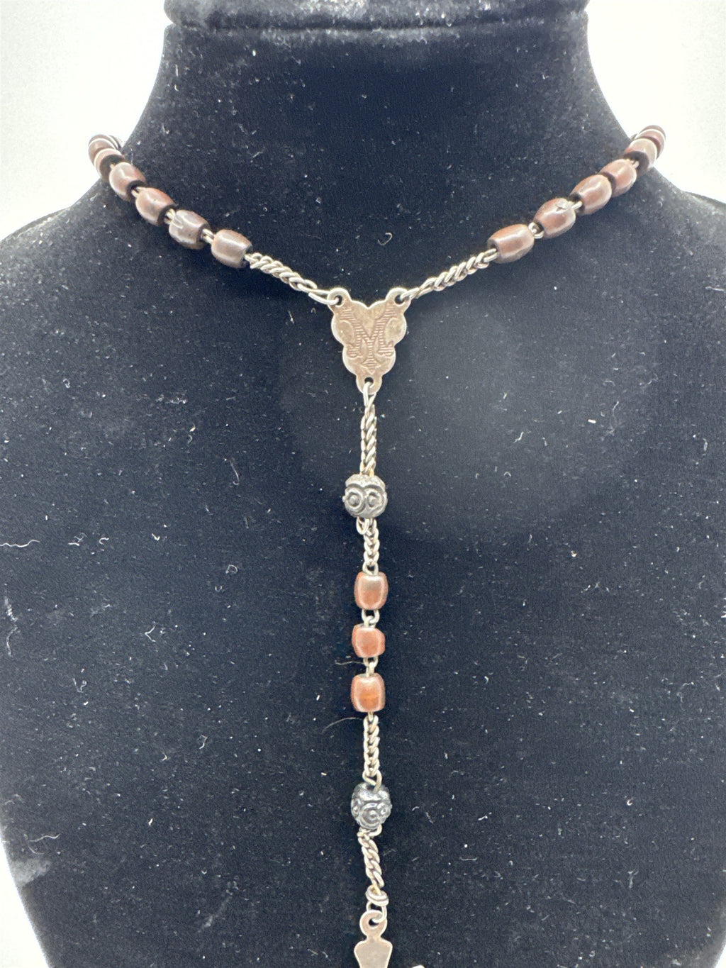 Vintage Brown Beaded Rosary and Cross Catholic Rosary Religious Cross Necklace