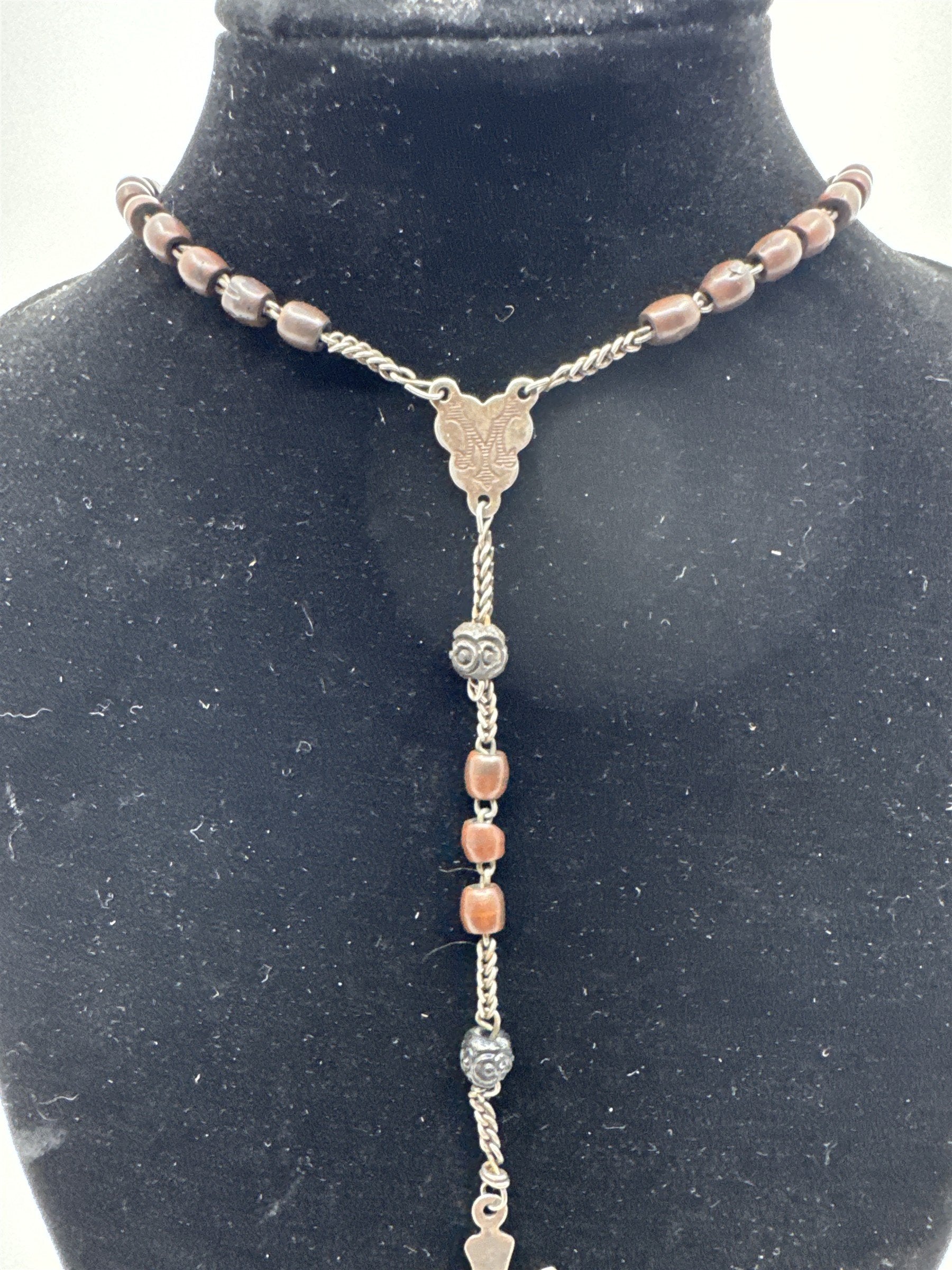 Vintage Brown Beaded Rosary and Cross Catholic Rosary Religious Cross Necklace