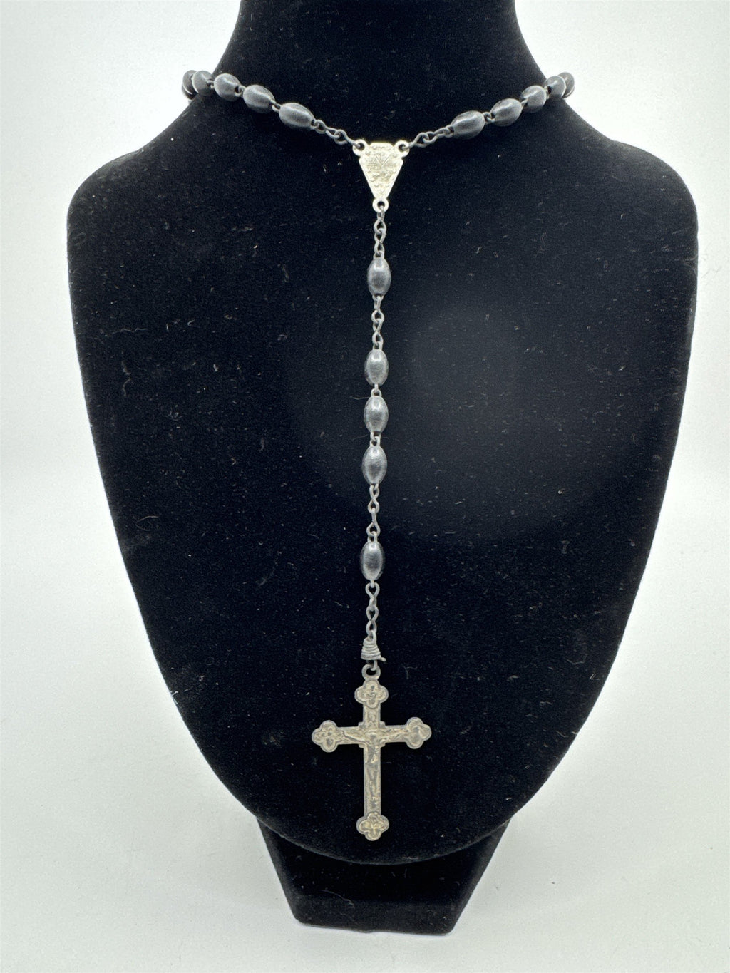 Vintage Black Beaded Rosary and Cross Catholic Rosary Religious Cross Necklace