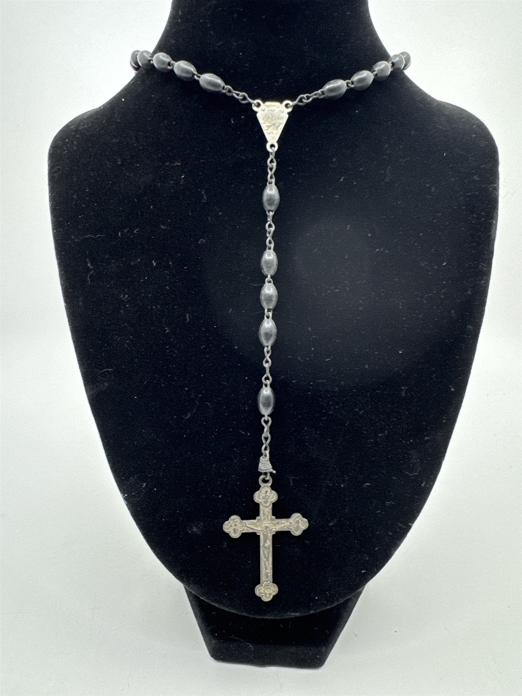 Vintage Black Beaded Rosary and Cross Catholic Rosary Religious Cross Necklace