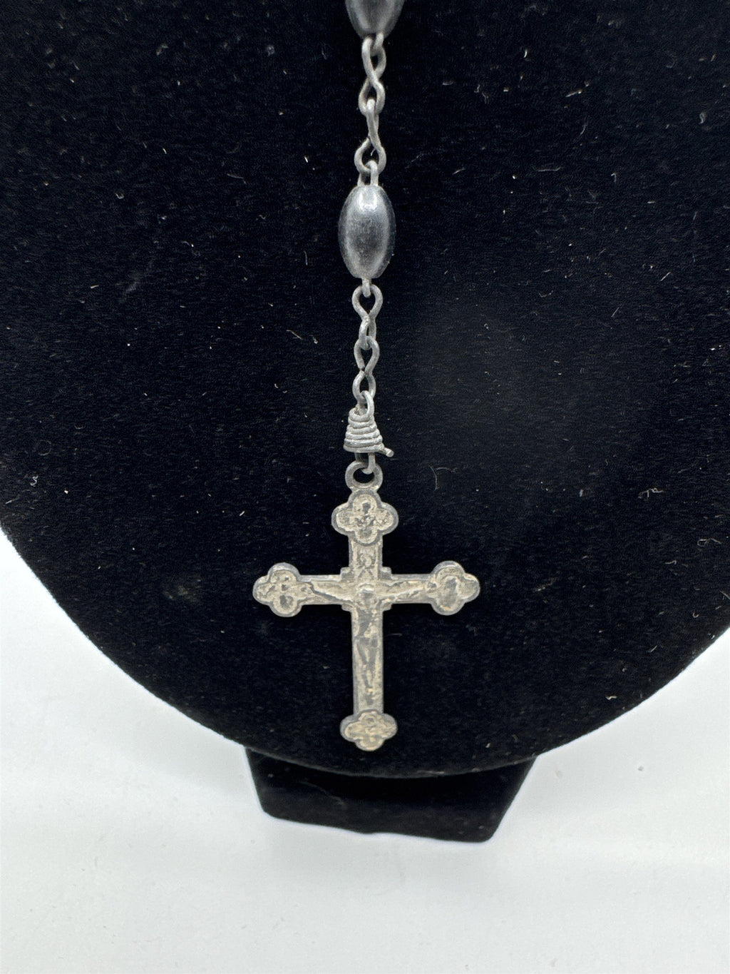 Vintage Black Beaded Rosary and Cross Catholic Rosary Religious Cross Necklace