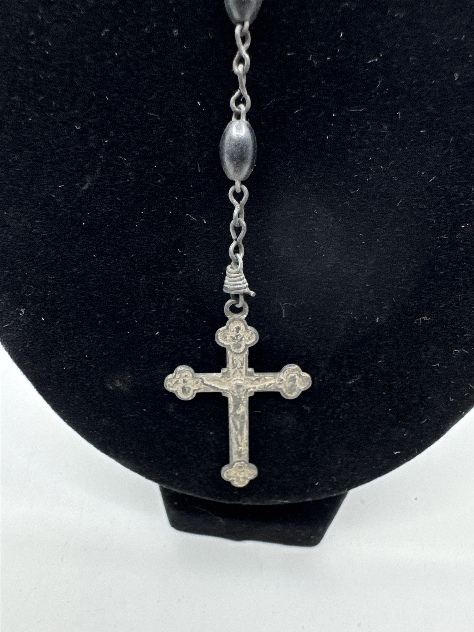 Vintage Black Beaded Rosary and Cross Catholic Rosary Religious Cross Necklace