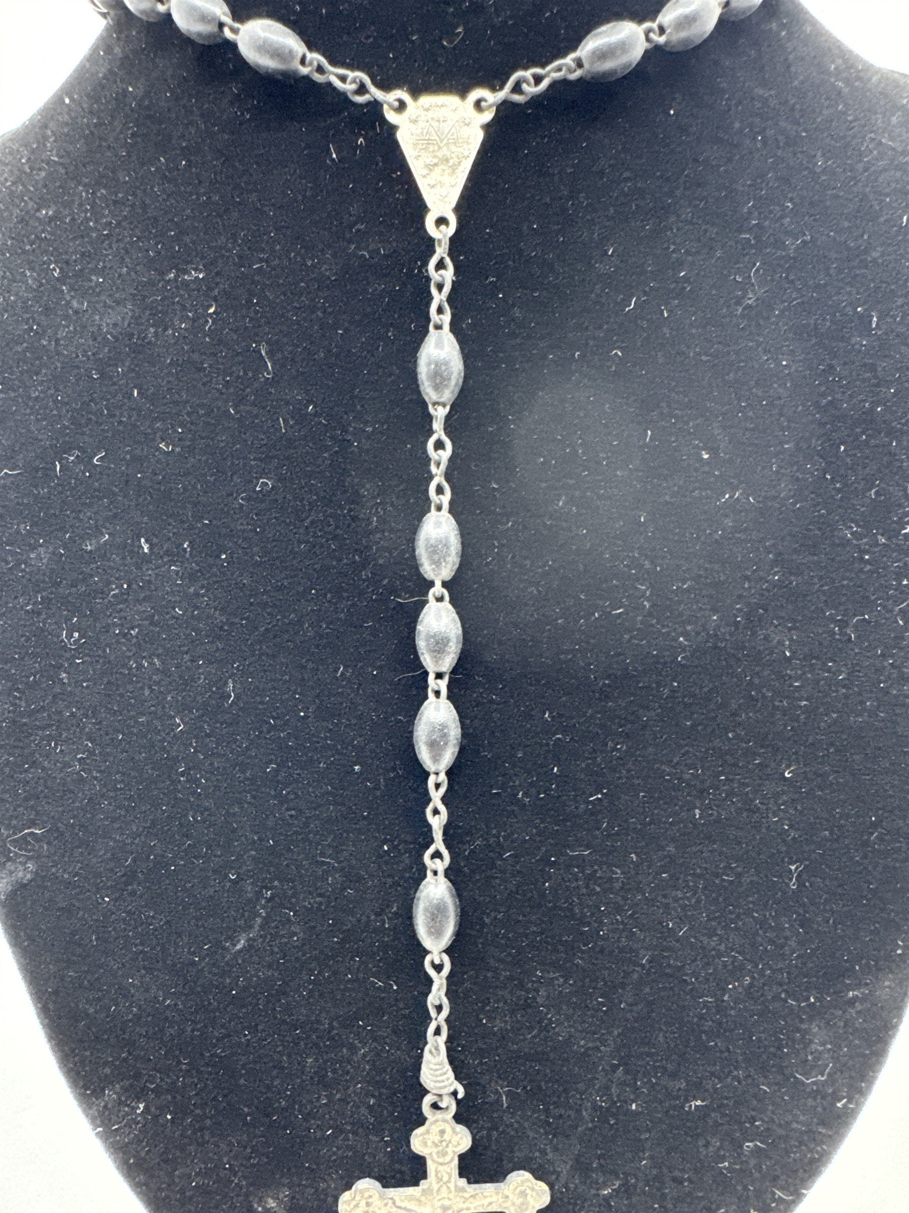 Vintage Black Beaded Rosary and Cross Catholic Rosary Religious Cross Necklace