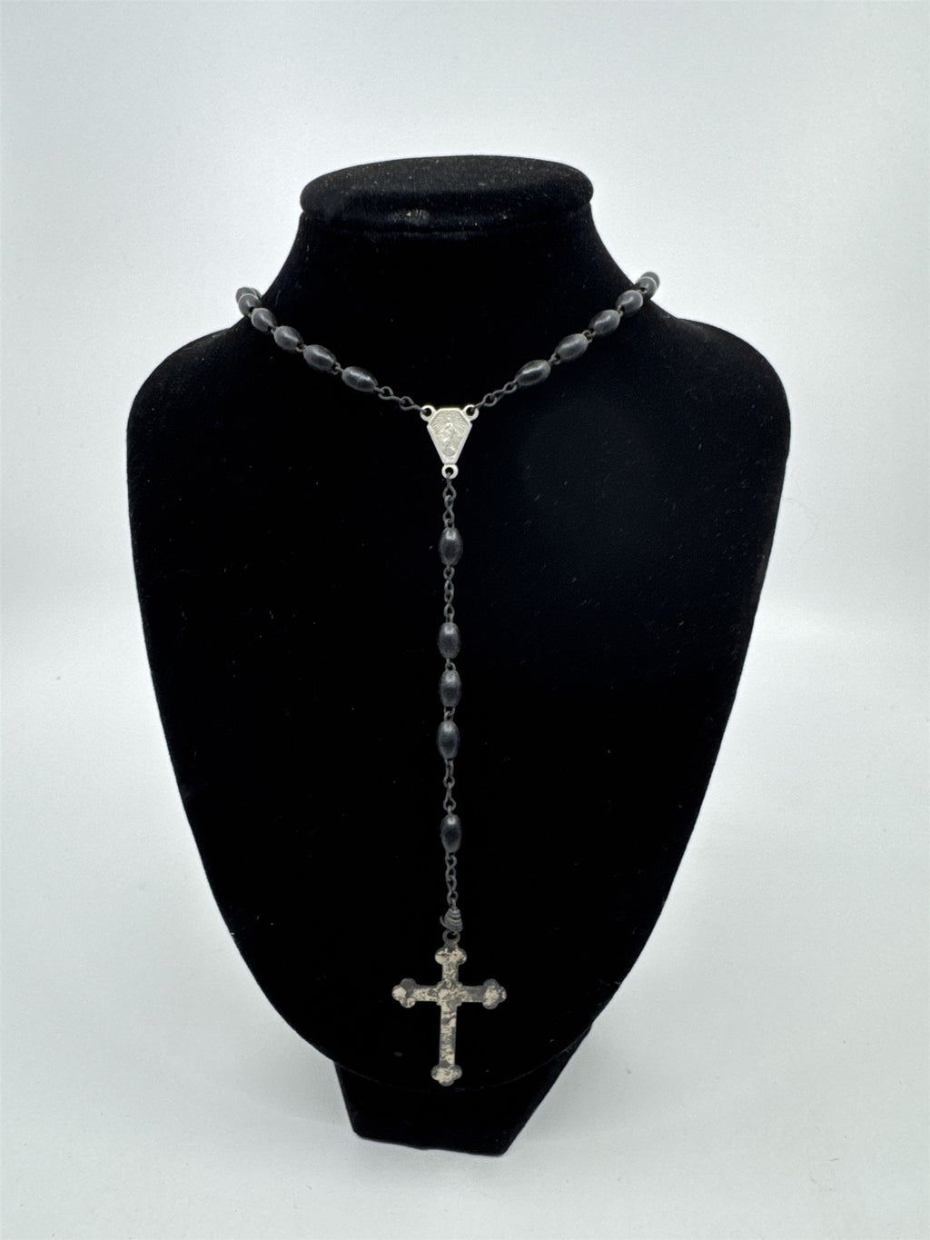 Vintage Black Beaded Rosary and Cross Catholic Rosary Religious Cross Necklace