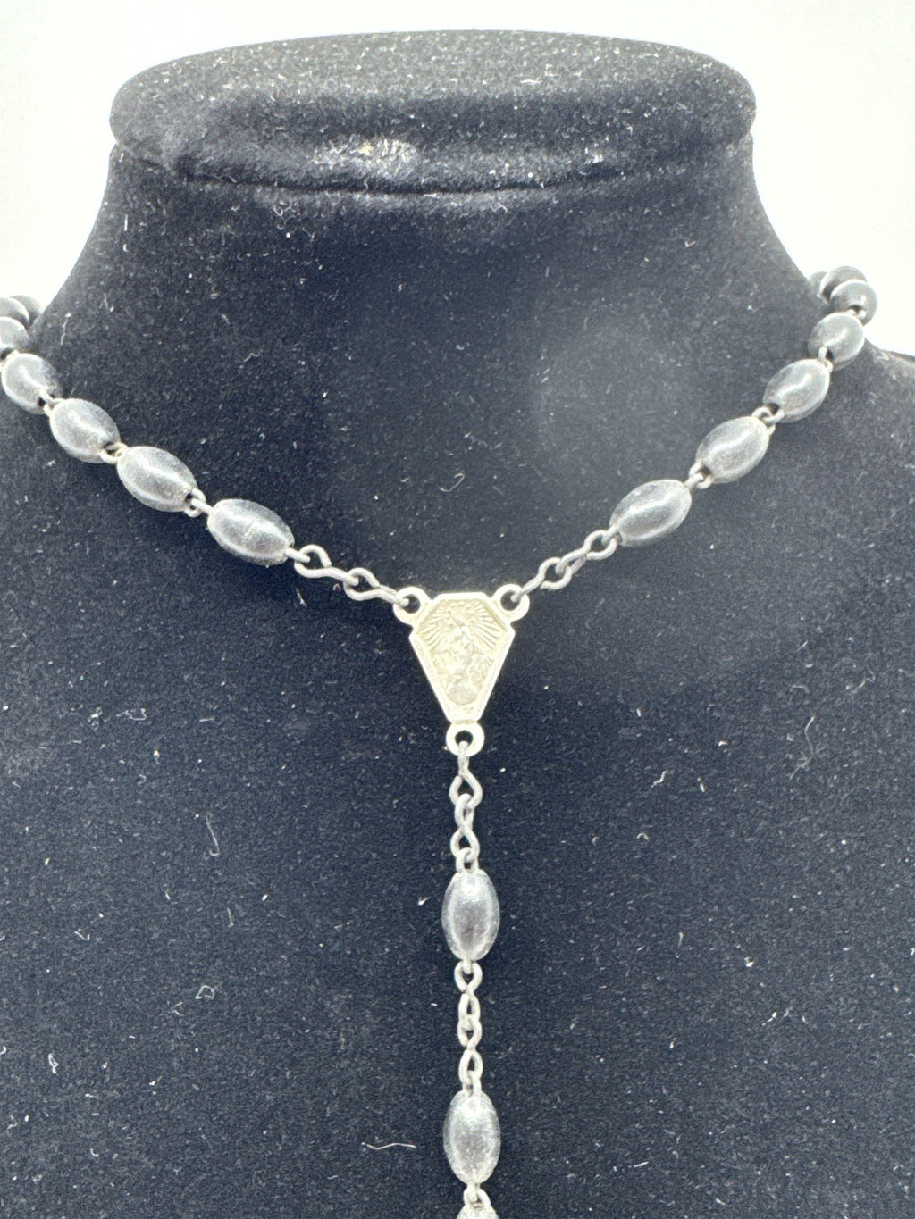 Vintage Black Beaded Rosary and Cross Catholic Rosary Religious Cross Necklace