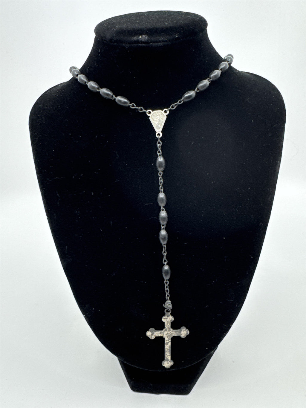 Vintage Black Beaded Rosary and Cross Catholic Rosary Religious Cross Necklace