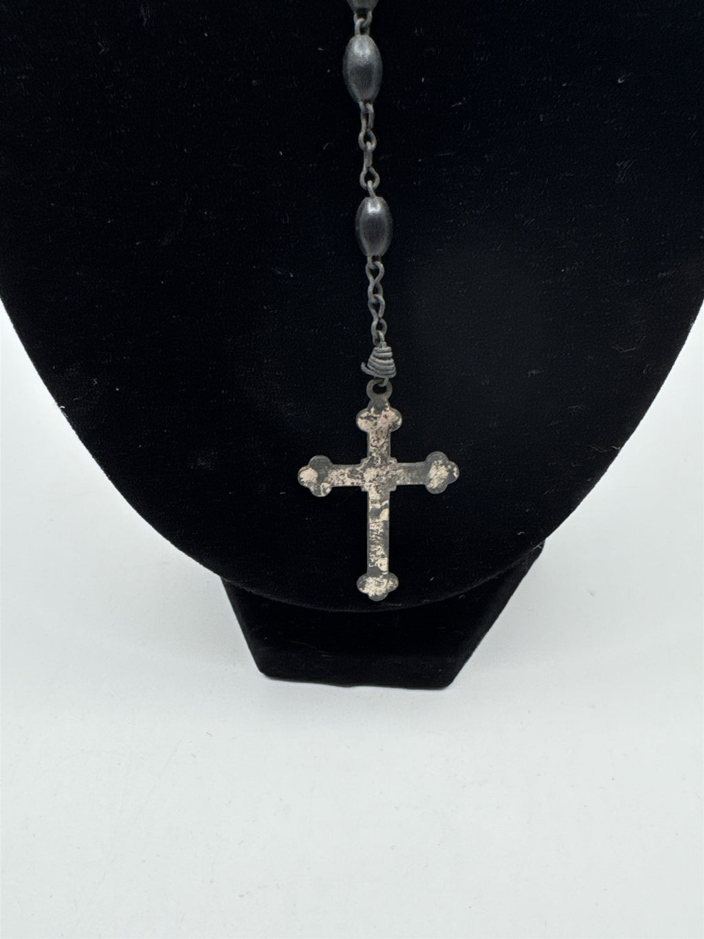 Vintage Black Beaded Rosary and Cross Catholic Rosary Religious Cross Necklace