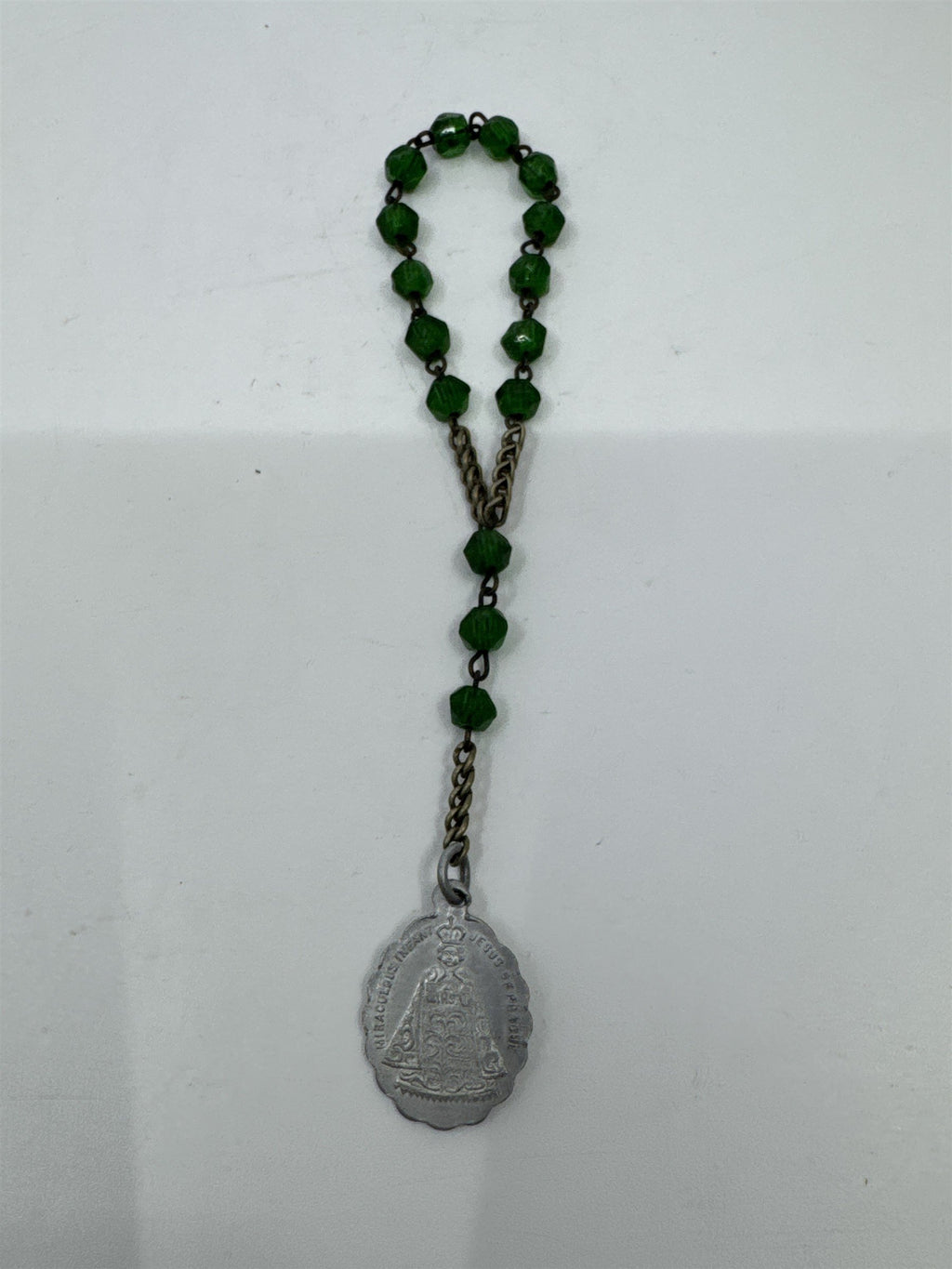 Vintage Green Beaded Rosary My Jesus Mercy Miraculous Infant Jesus of Prague